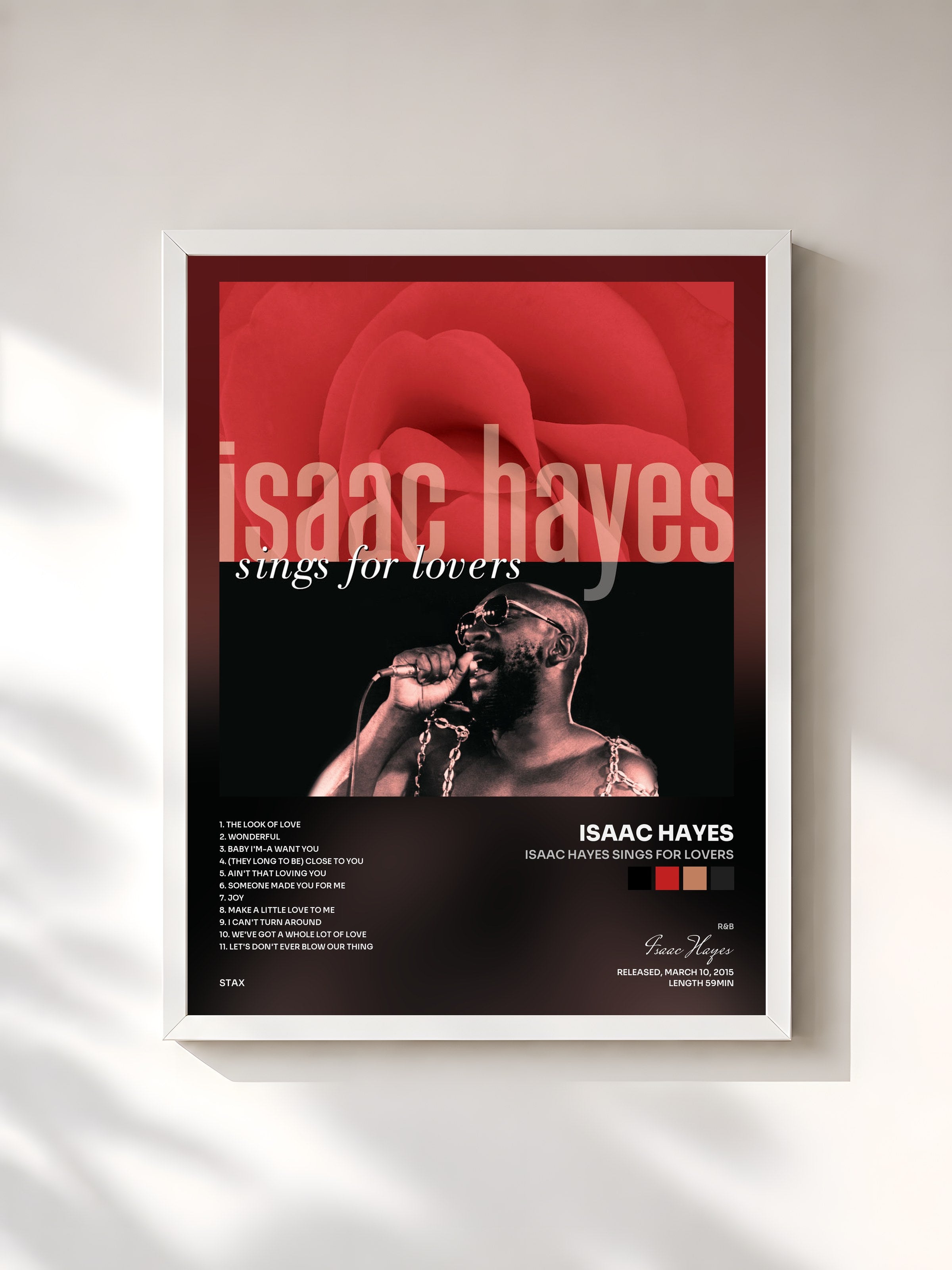 #blanc Tableau de l'album Isaac Hayes Sings For Lovers de Isaac Hayes, cadre blanc, imprimé et encadré en France