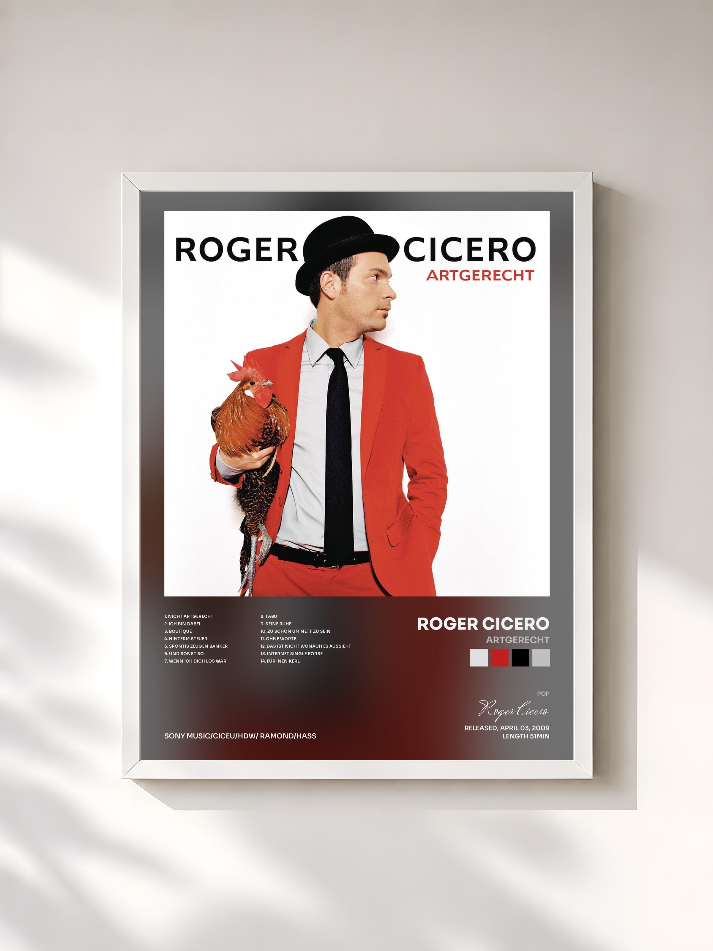 #blanc Tableau de l'album Artgerecht de Roger Cicero, cadre blanc, imprimé et encadré en France