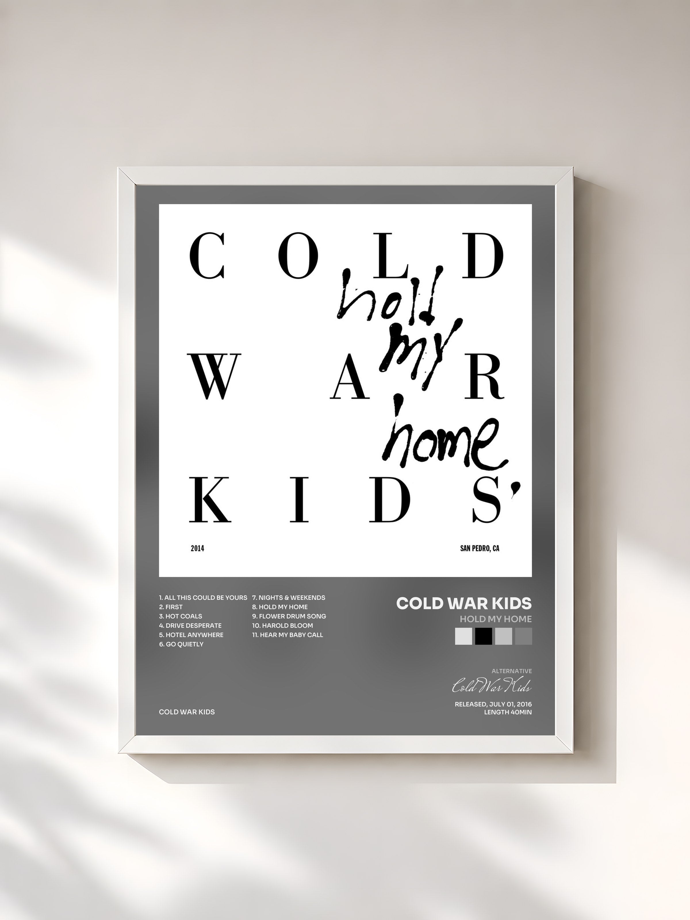 #blanc Tableau de l'album Hold My Home de Cold War Kids, cadre blanc, imprimé et encadré en France