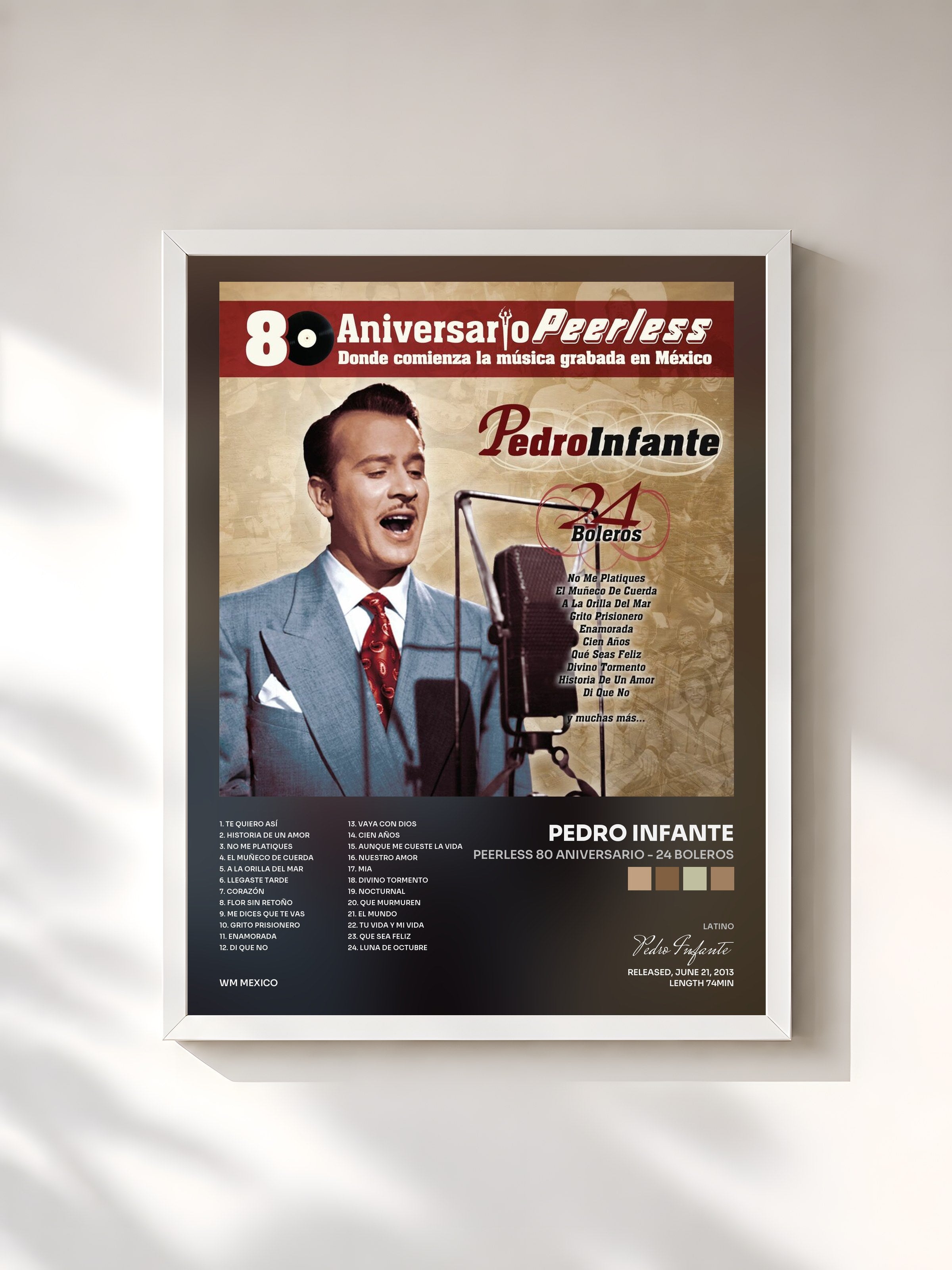 #blanc Tableau de l'album Peerless 80 Aniversario - 24 Boleros de Pedro Infante, cadre blanc, imprimé et encadré en France