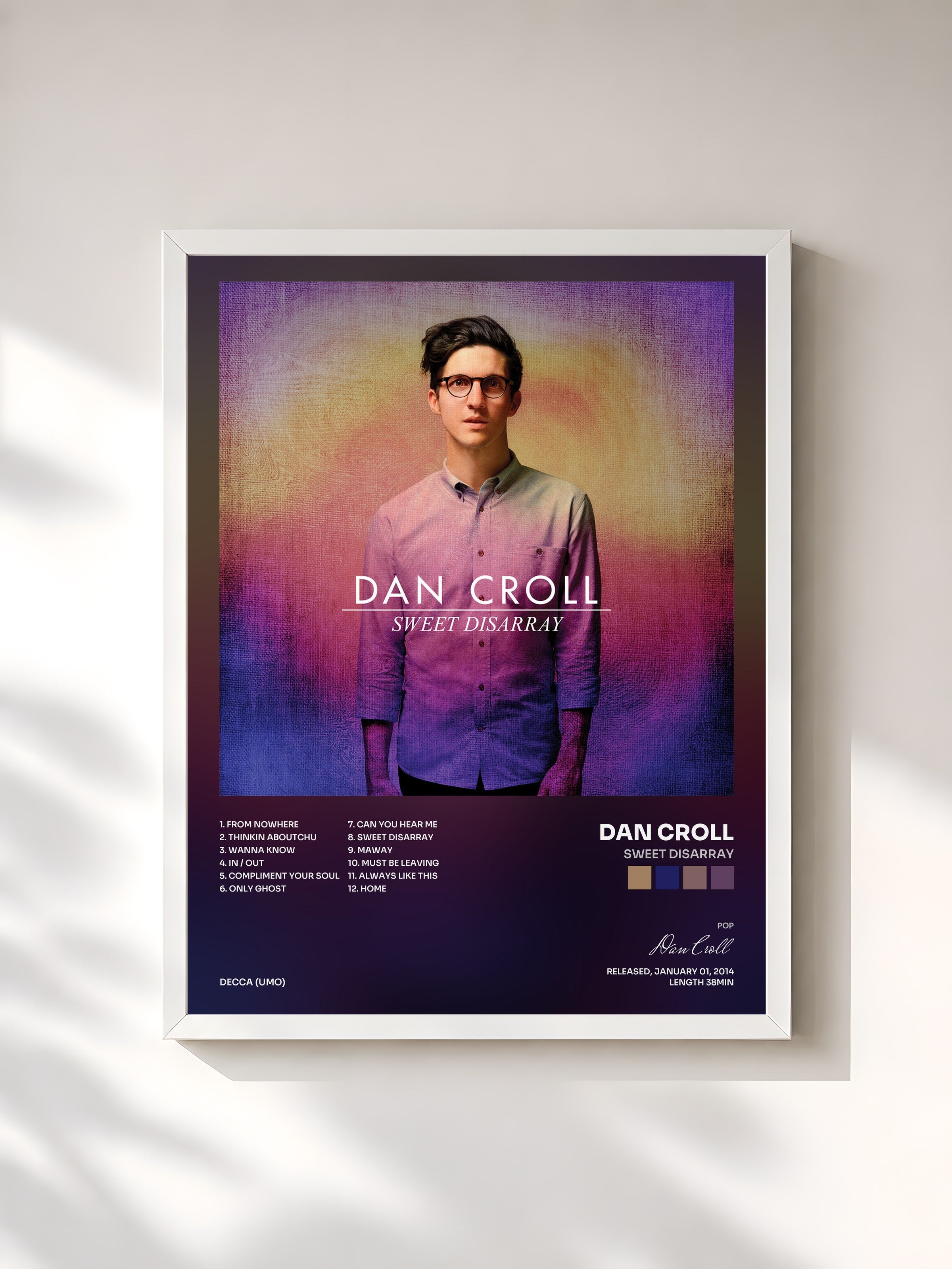 #blanc Tableau de l'album Sweet Disarray de Dan Croll, cadre blanc, imprimé et encadré en France