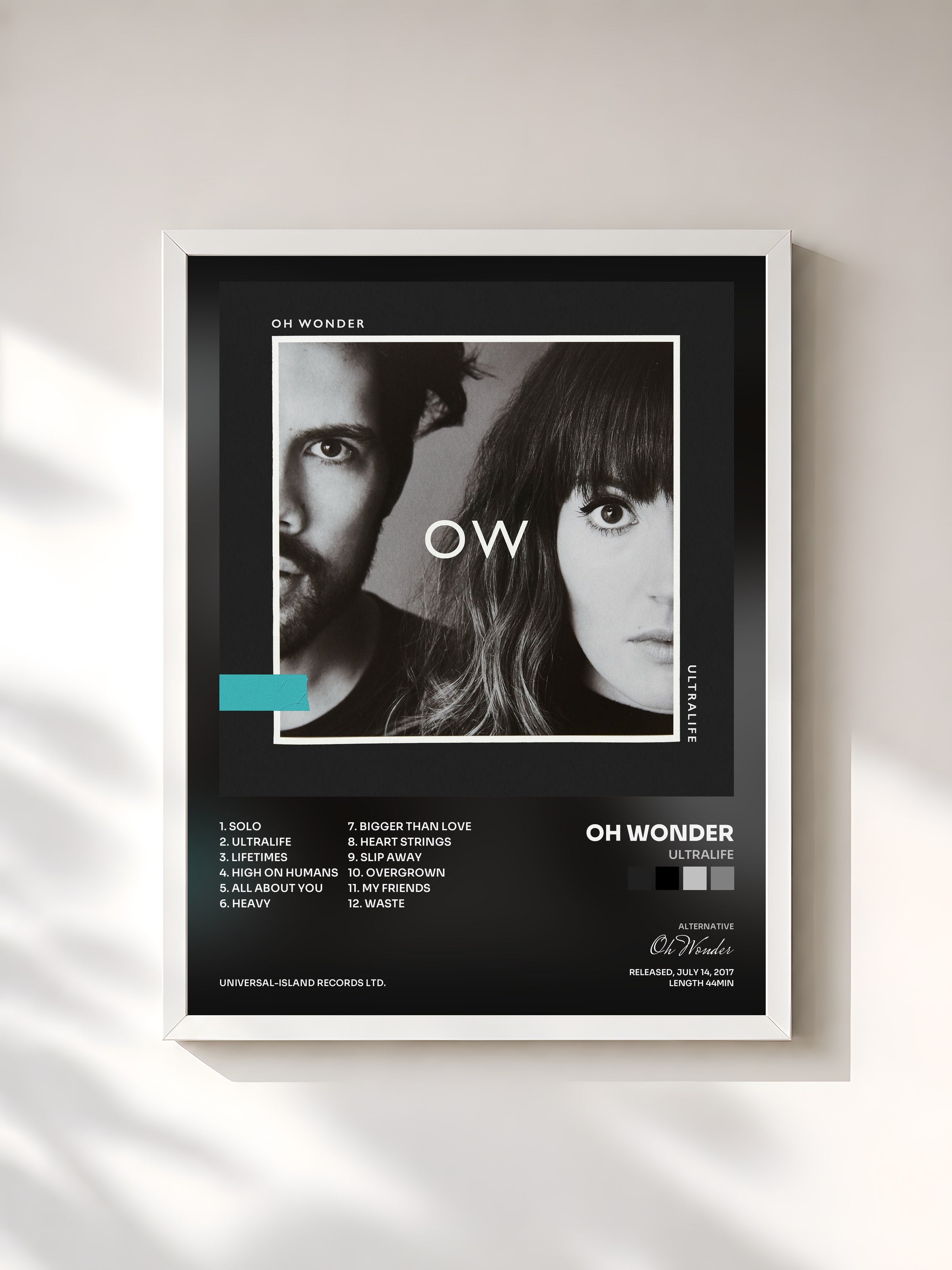 #blanc Tableau de l'album Ultralife de Oh Wonder, cadre blanc, imprimé et encadré en France