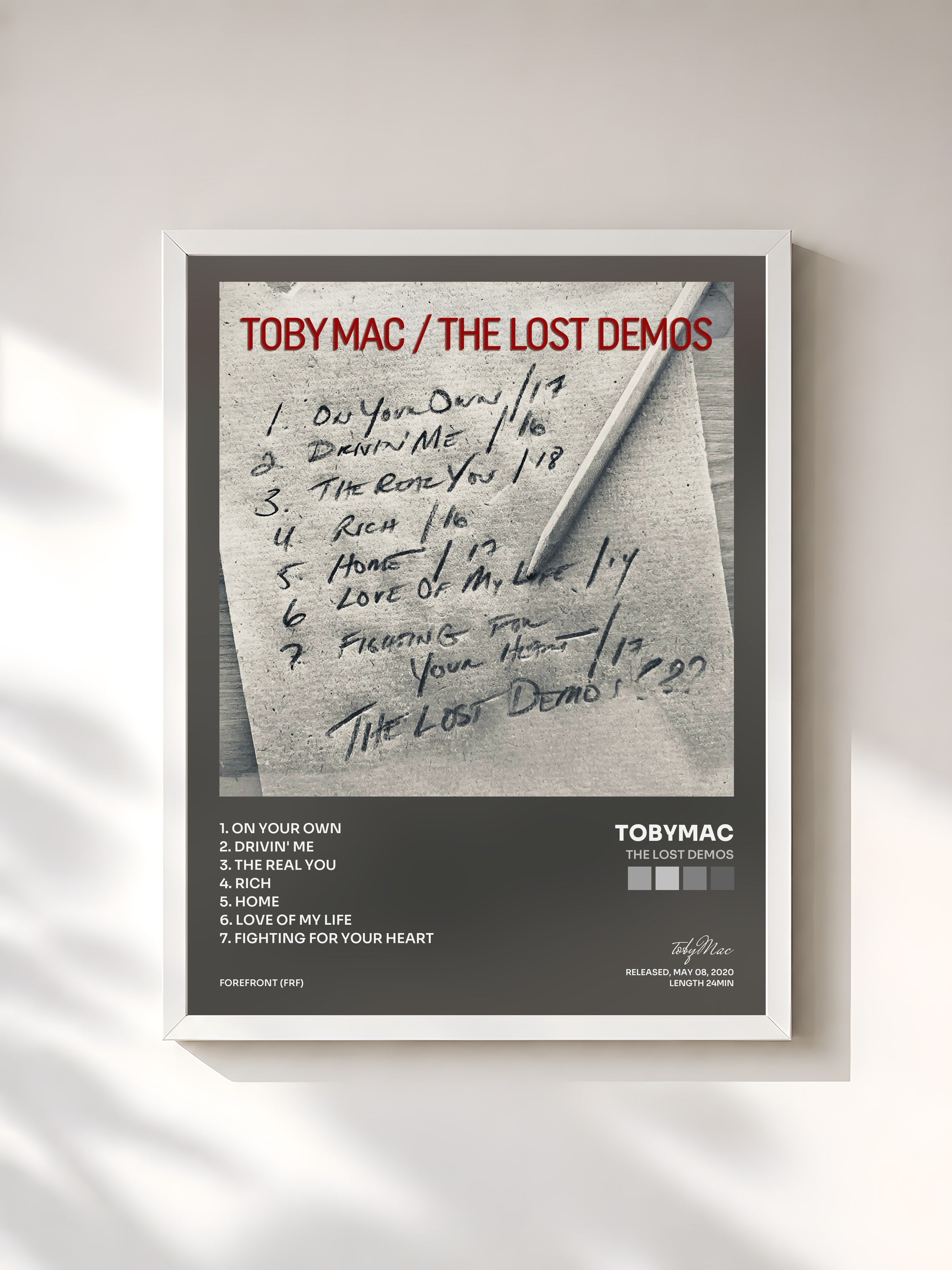 #blanc Tableau de l'album The Lost Demos de tobyMac, cadre blanc, imprimé et encadré en France
