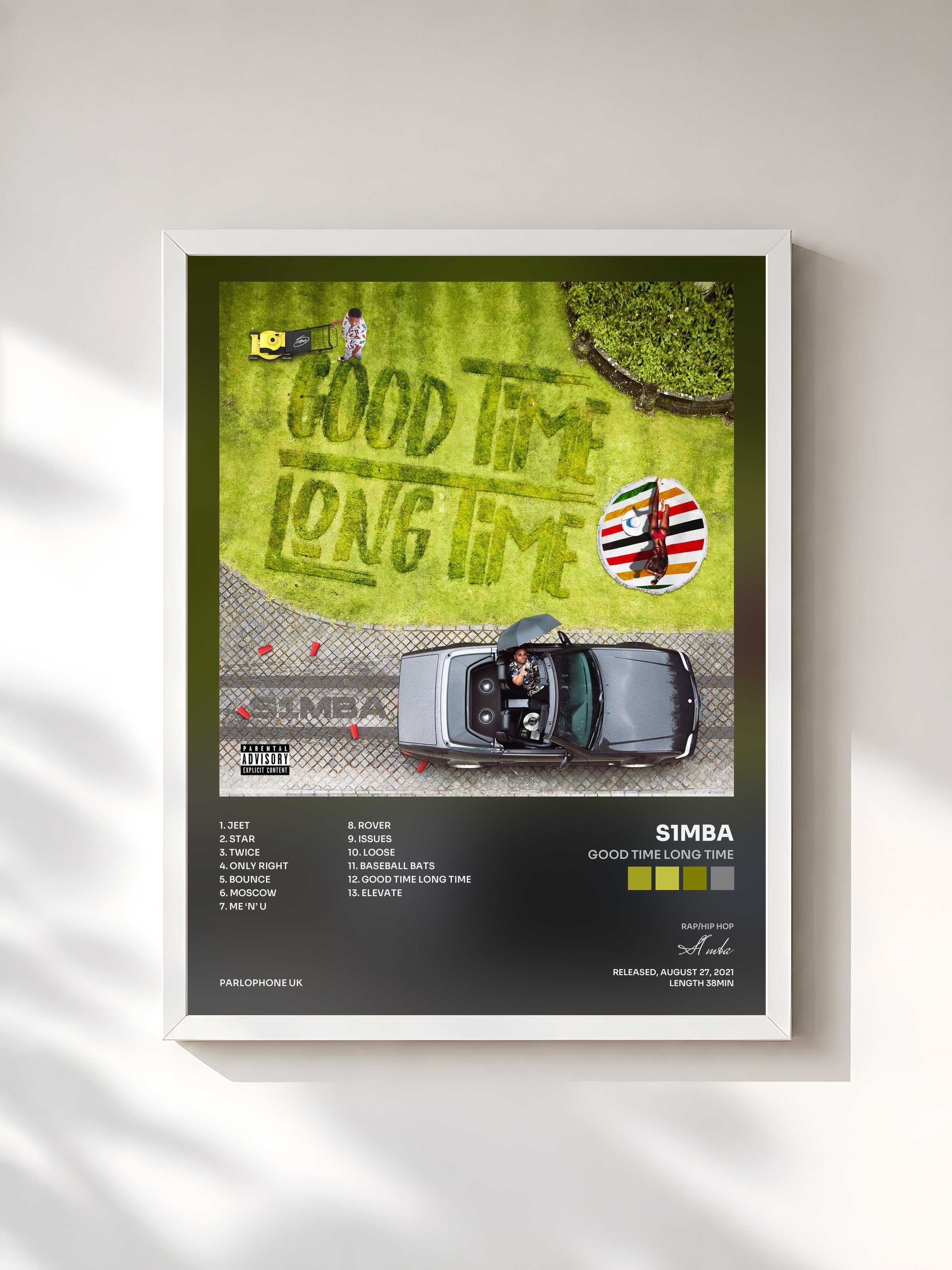 #blanc Tableau de l'album Good Time Long Time de S1mba, cadre blanc, imprimé et encadré en France
