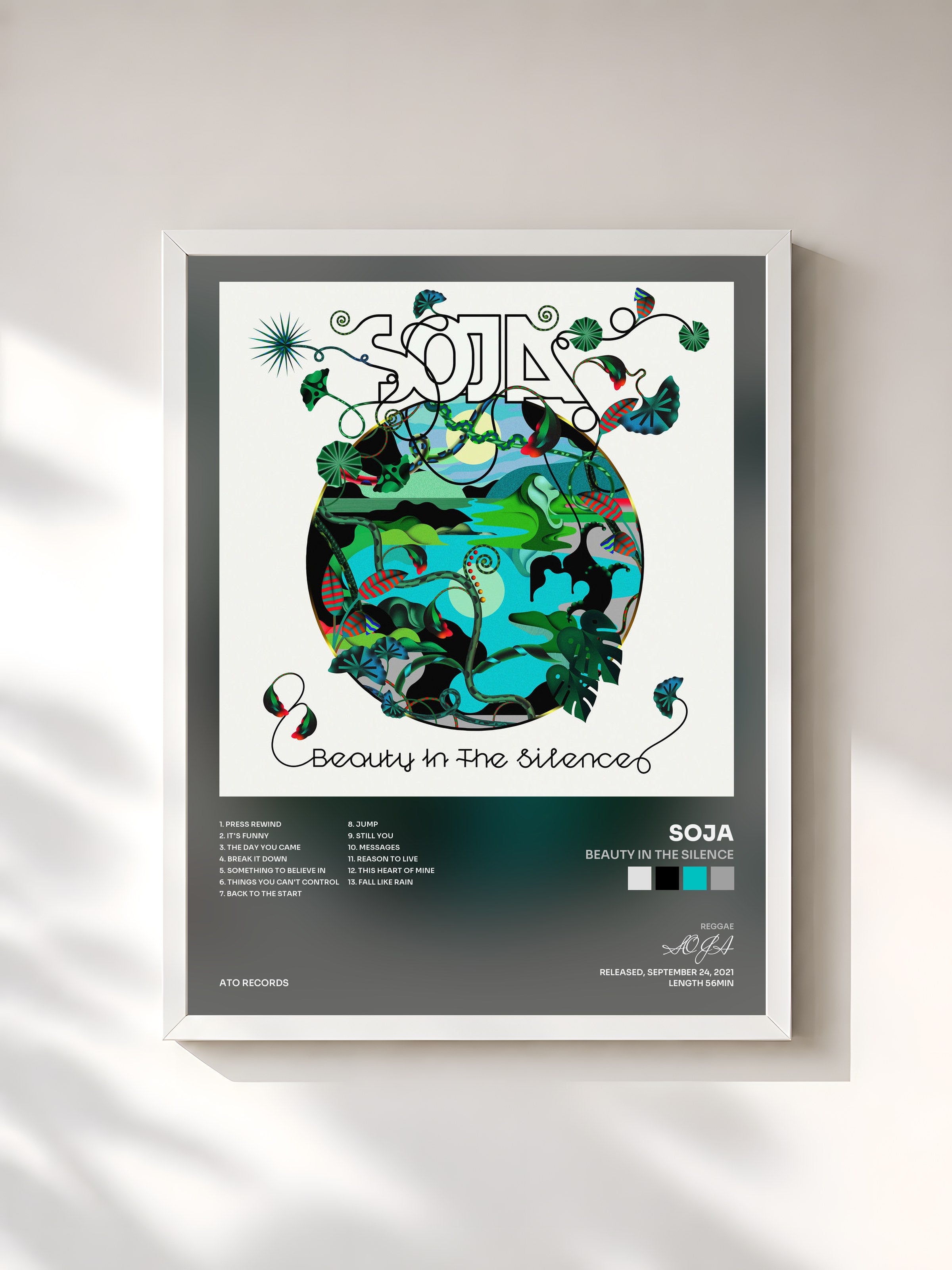 #blanc Tableau de l'album Beauty In The Silence de SOJA, cadre blanc, imprimé et encadré en France