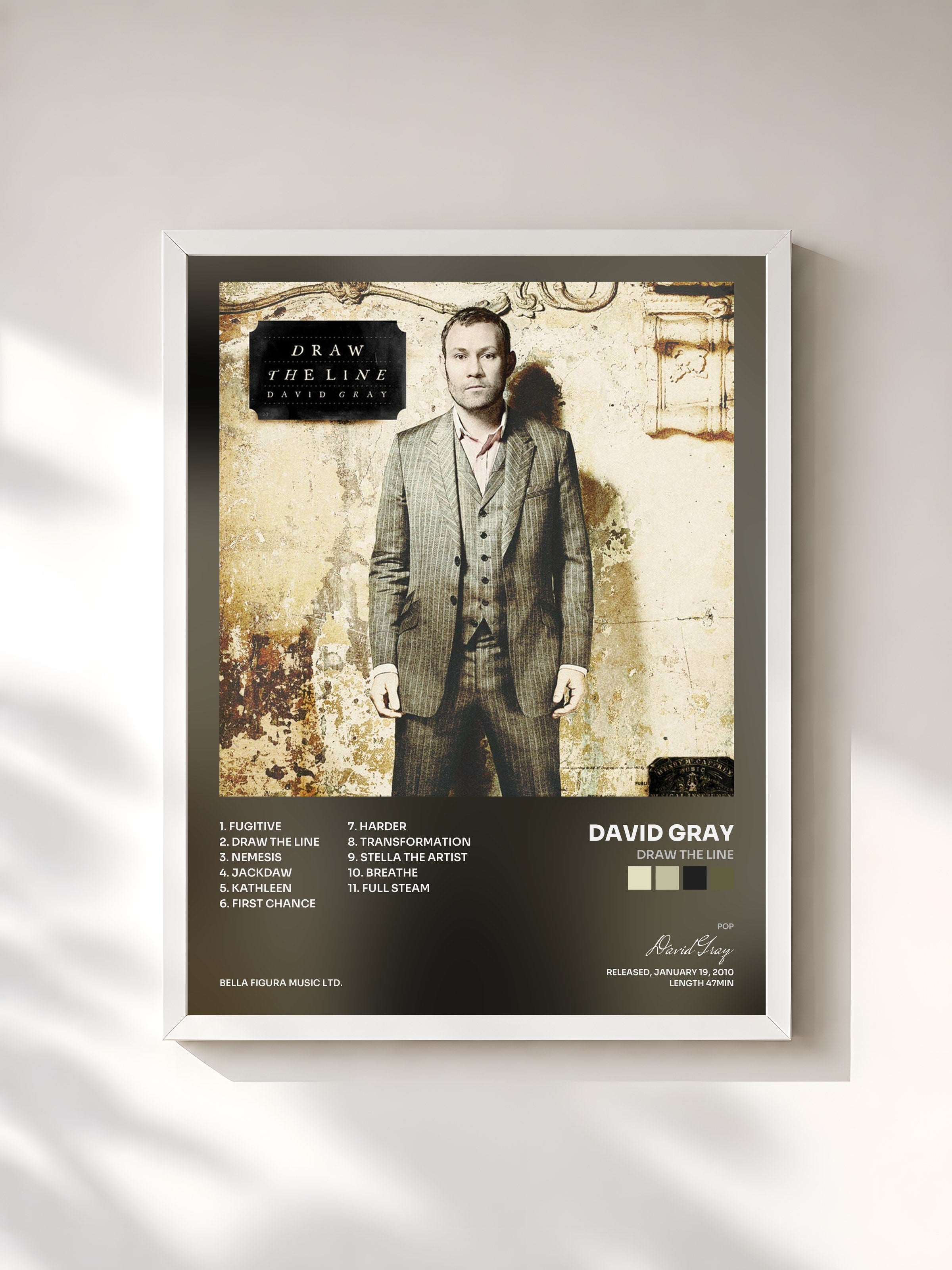 #blanc Tableau de l'album Draw the Line de David Gray, cadre blanc, imprimé et encadré en France