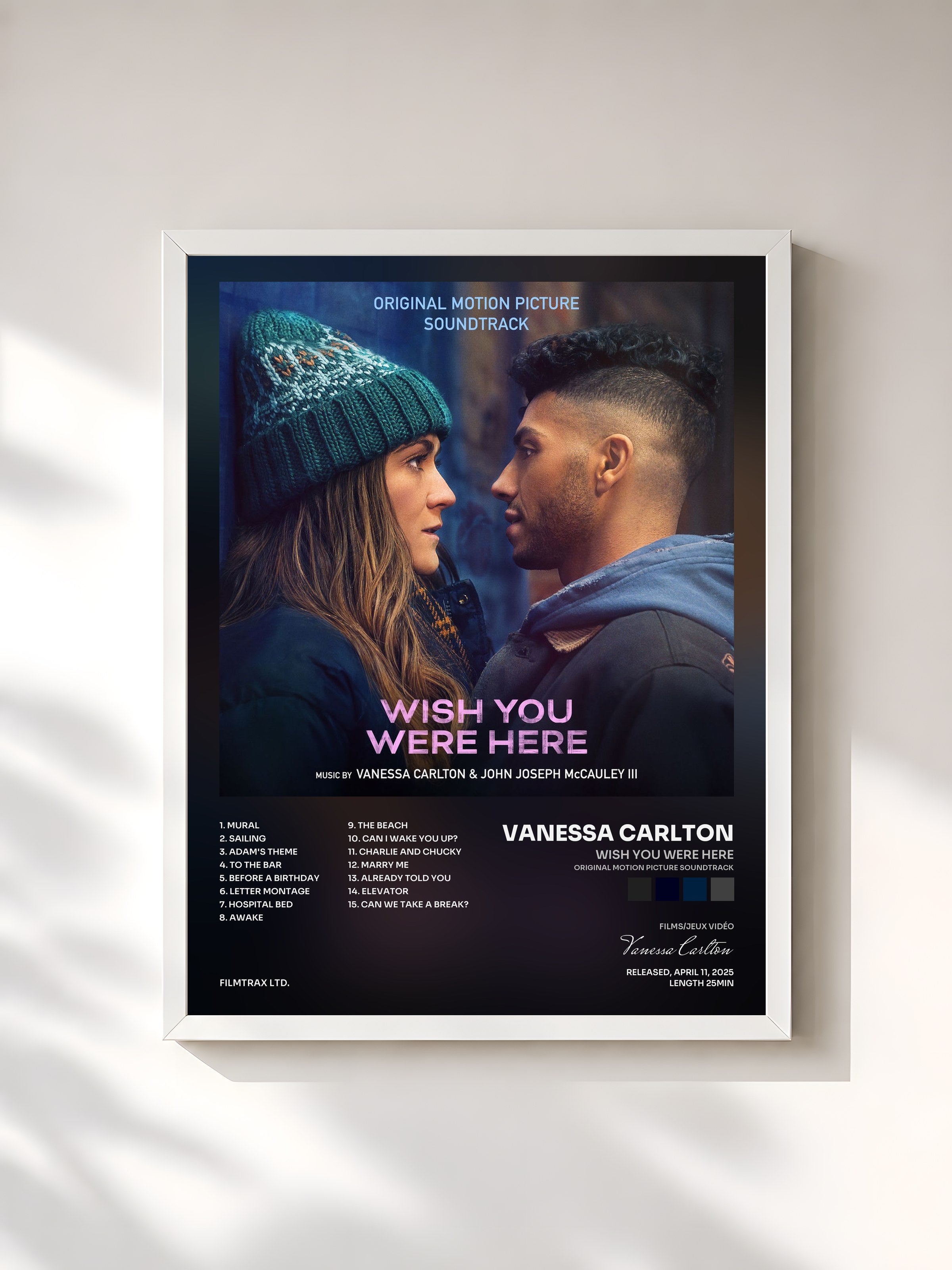 #blanc Tableau de l'album Wish You Were Here (Original Motion Picture Soundtrack) de Vanessa Carlton, cadre blanc, imprimé et encadré en France