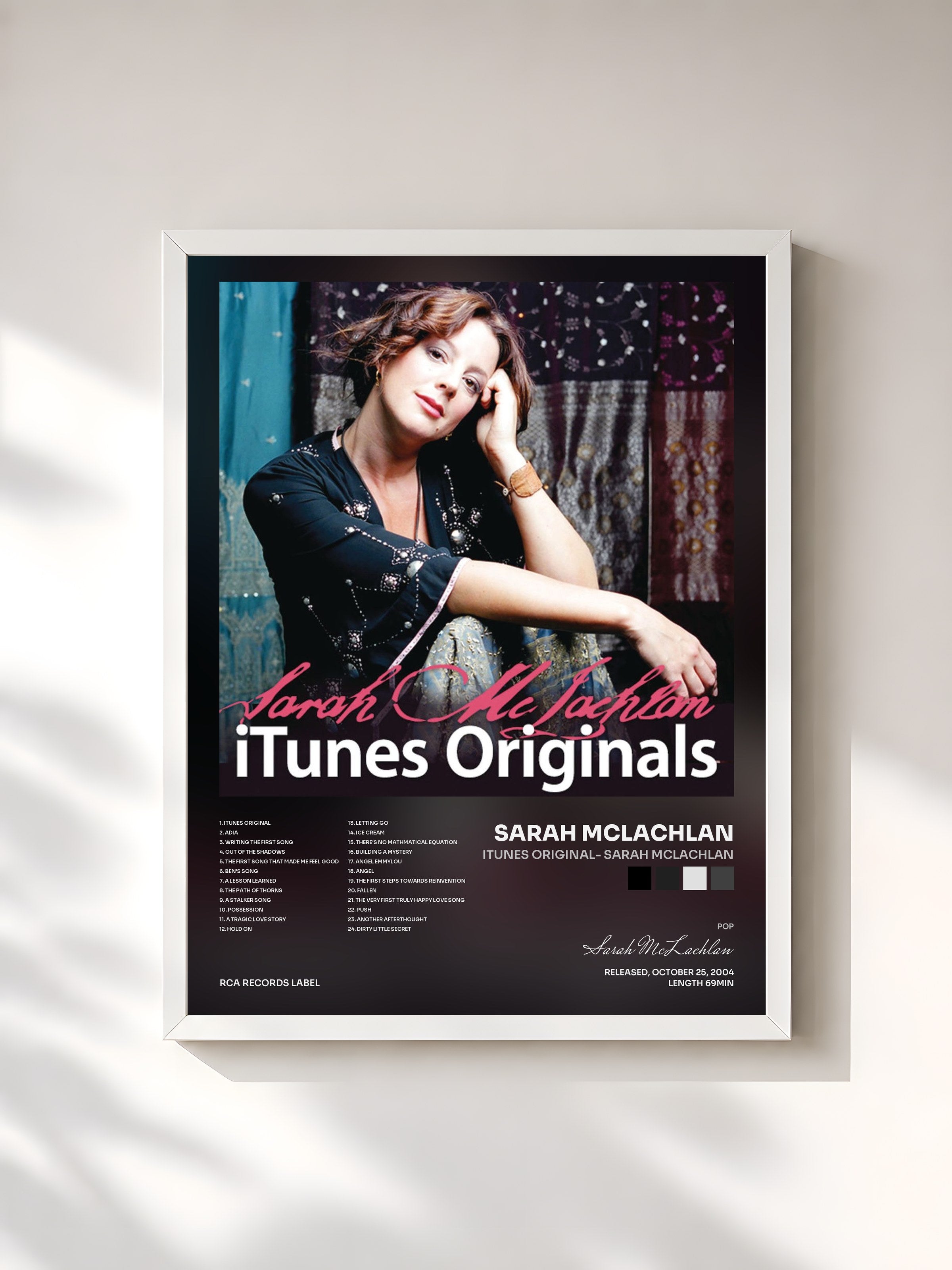 #blanc Tableau de l'album Itunes Original- Sarah McLachlan de Sarah McLachlan, cadre blanc, imprimé et encadré en France