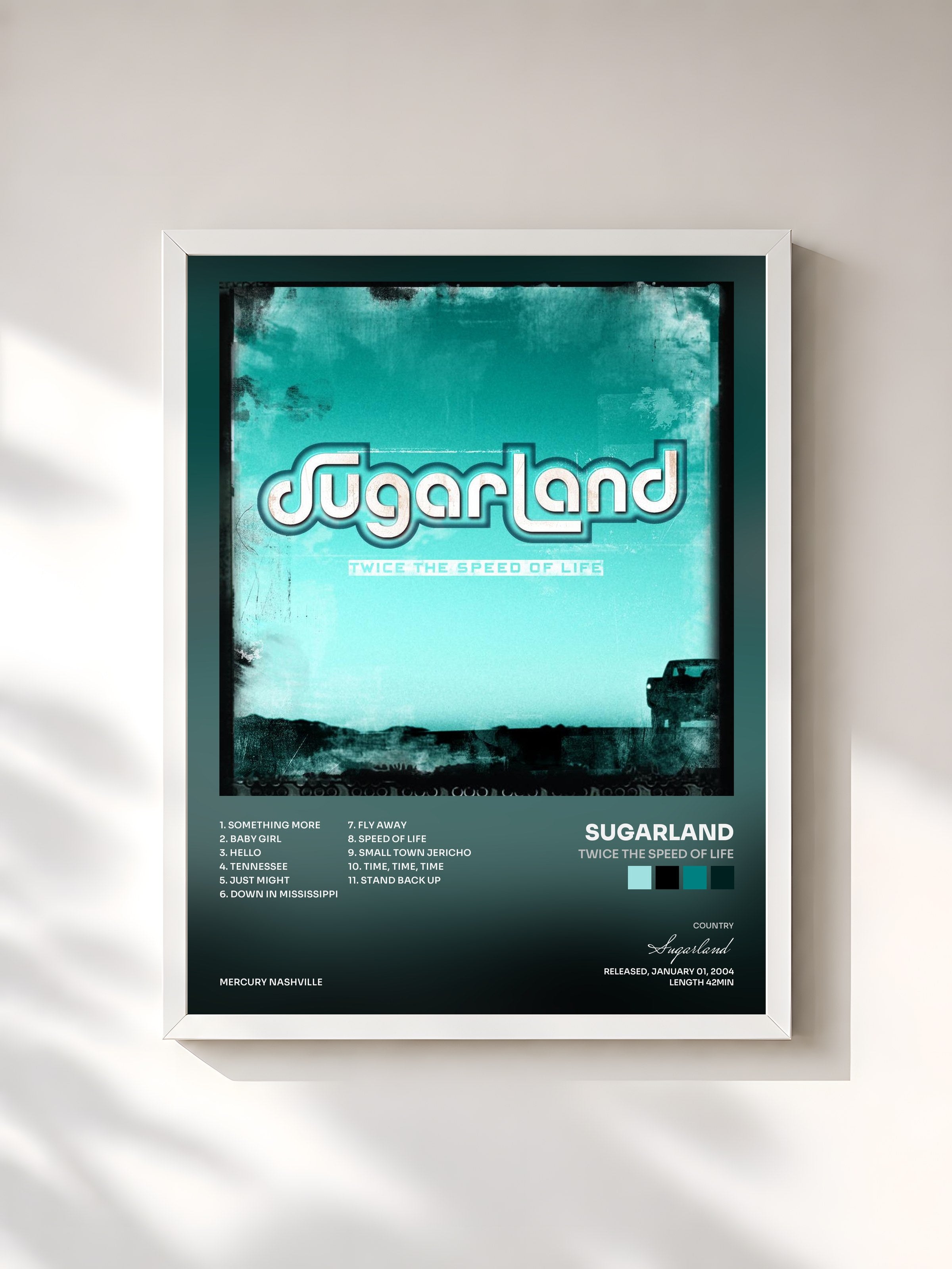 #blanc Tableau de l'album Twice The Speed Of Life de Sugarland, cadre blanc, imprimé et encadré en France