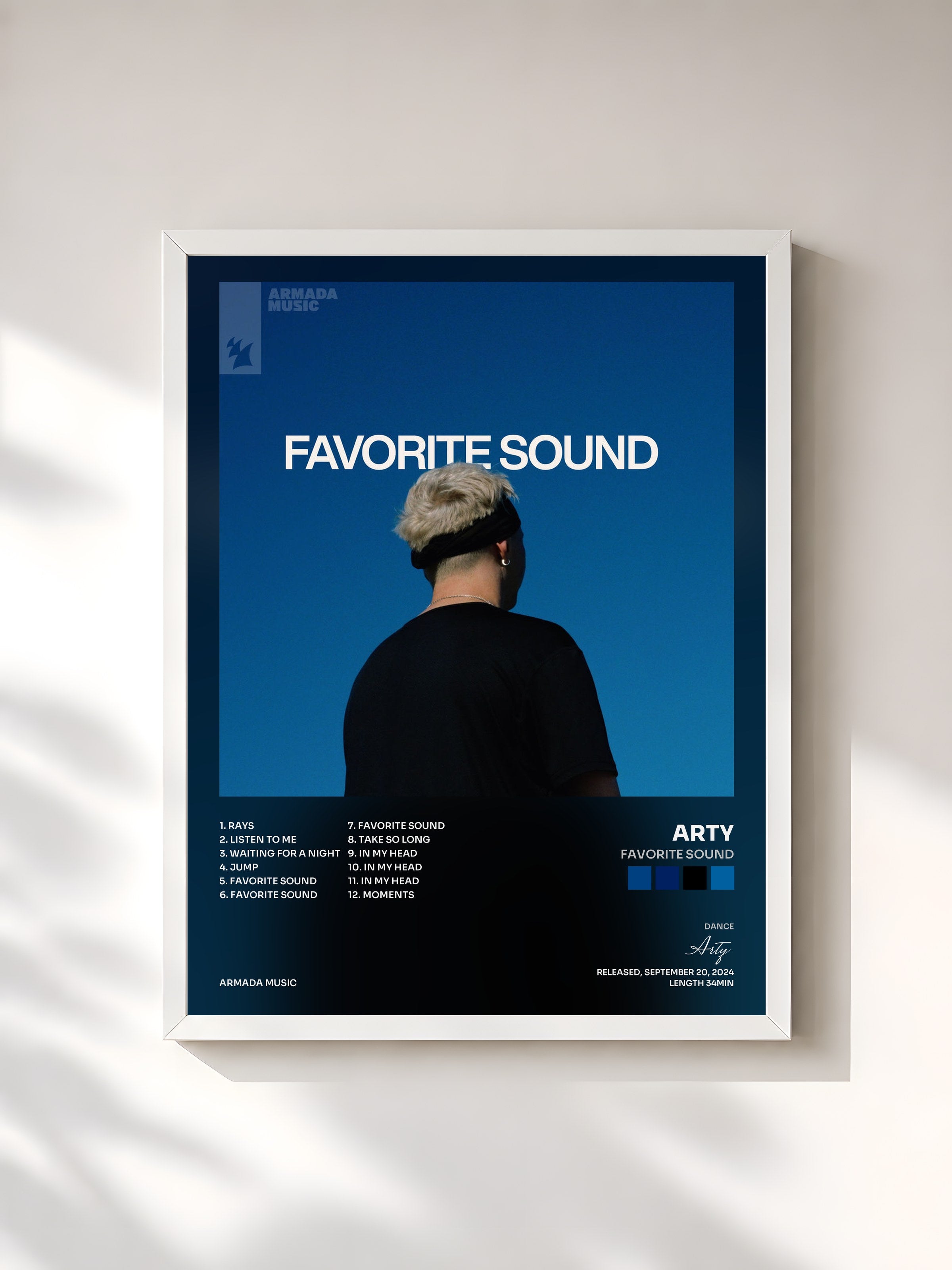 #blanc Tableau de l'album Favorite Sound de Arty, cadre blanc, imprimé et encadré en France
