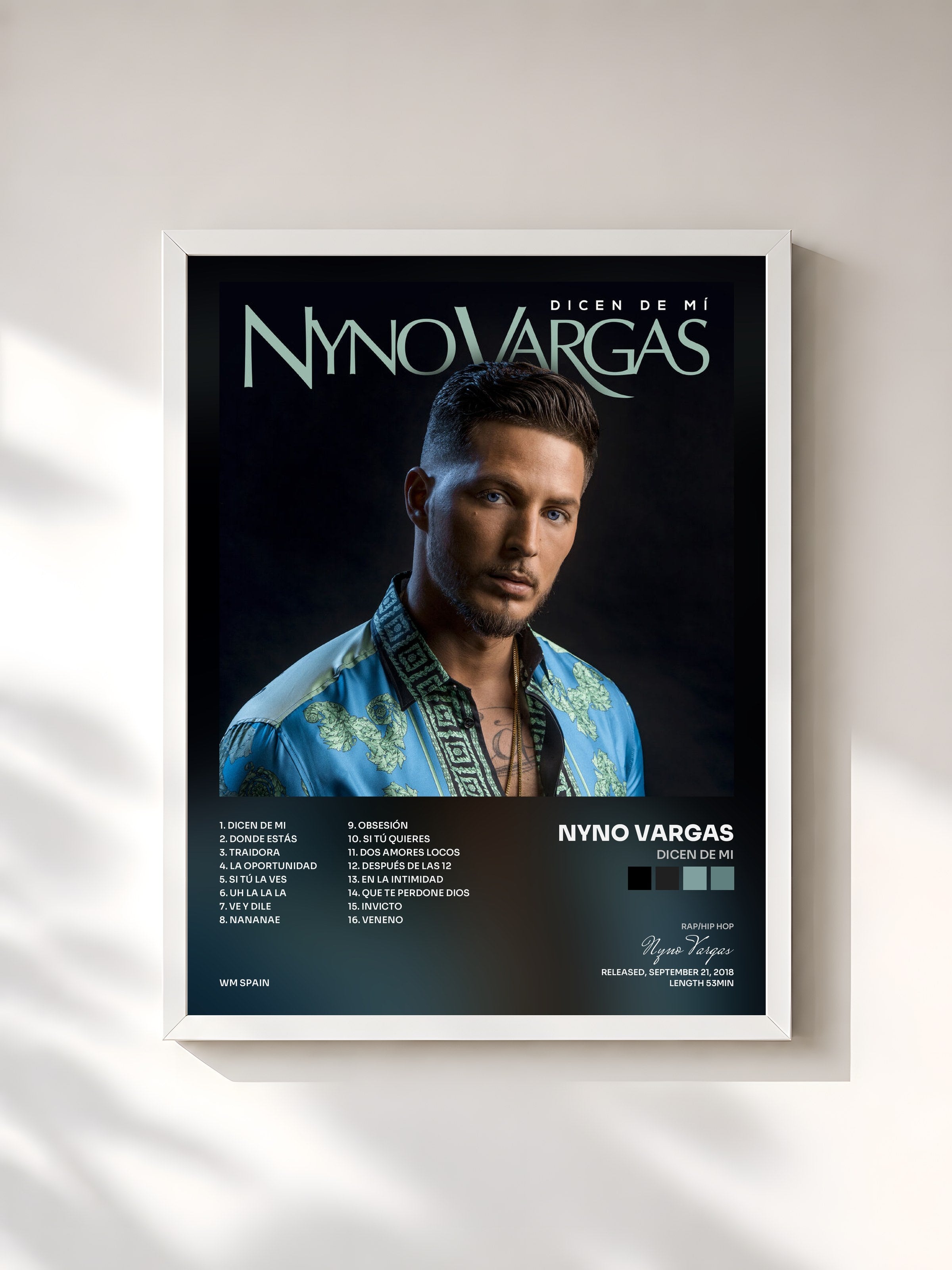 #blanc Tableau de l'album Dicen de mi de Nyno Vargas, cadre blanc, imprimé et encadré en France