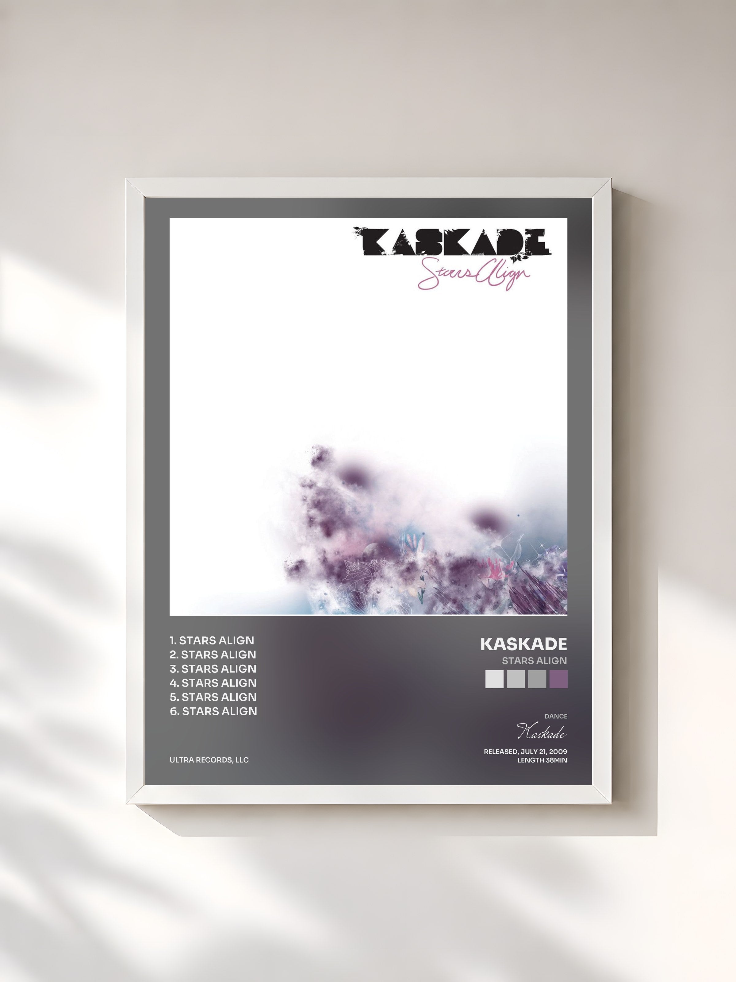 #blanc Tableau de l'album Stars Align de Kaskade, cadre blanc, imprimé et encadré en France