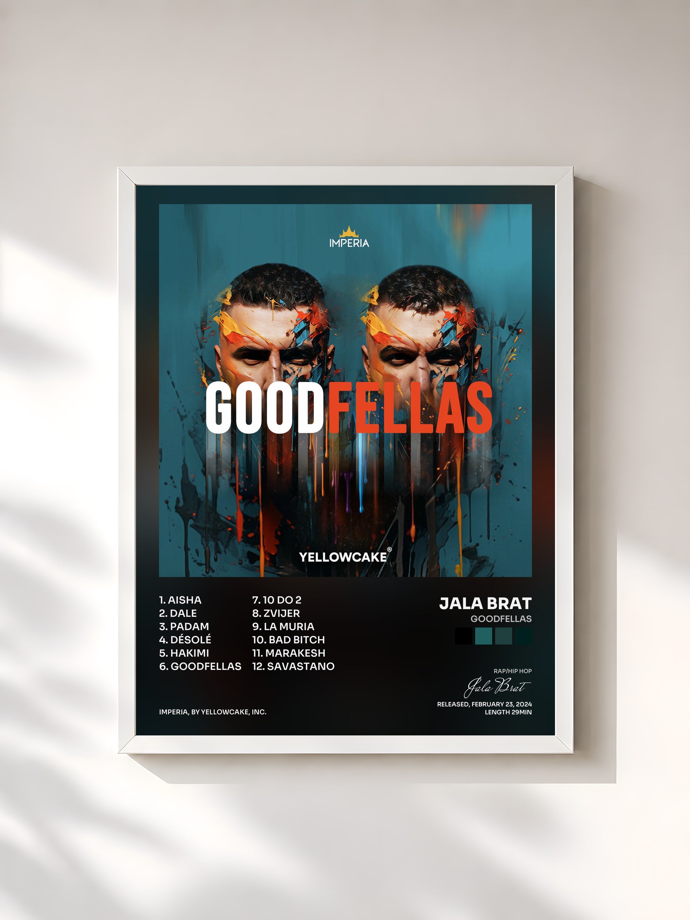#blanc Tableau de l'album GoodFellas de Jala Brat, cadre blanc, imprimé et encadré en France