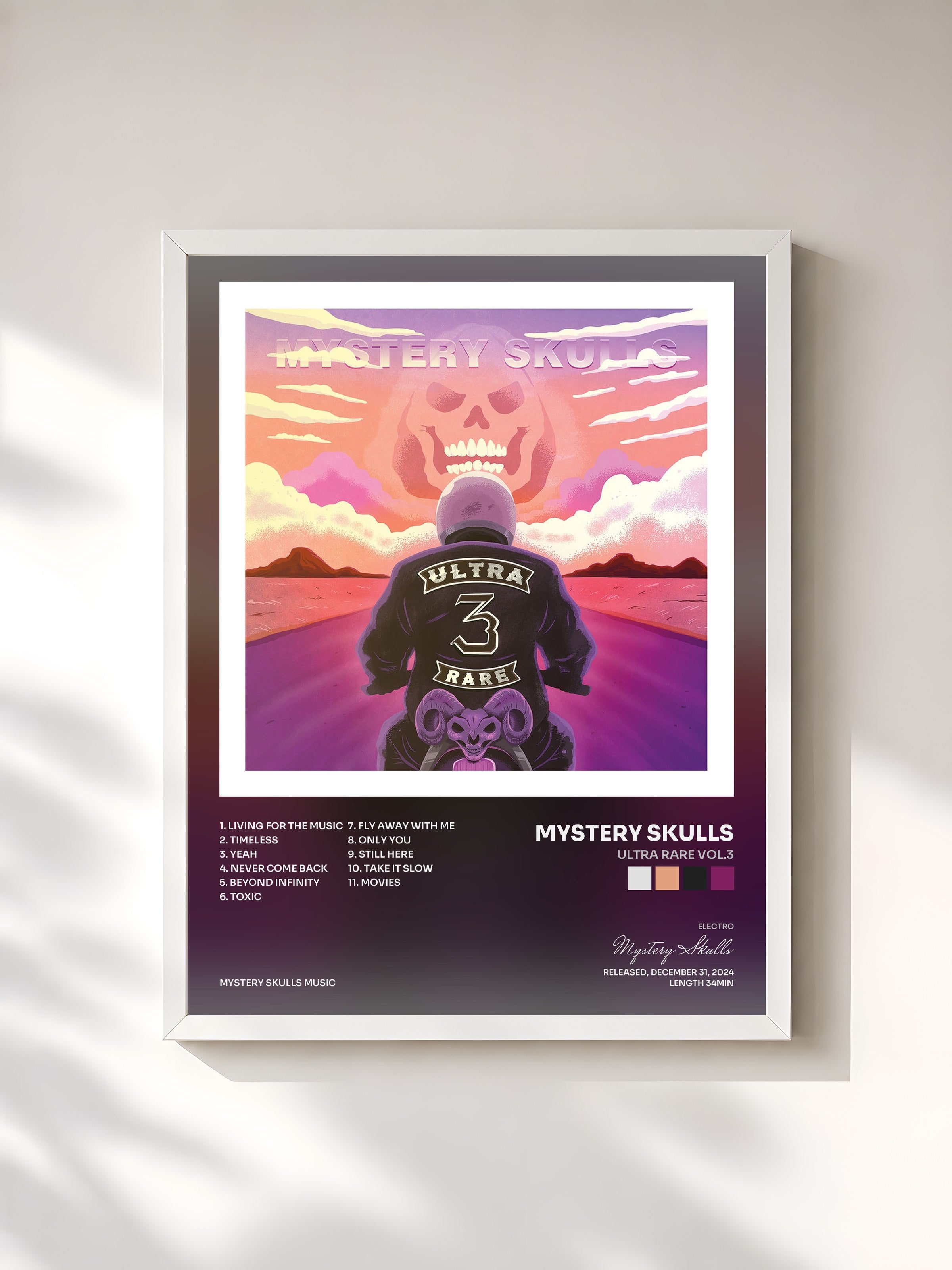 #blanc Tableau de l'album Ultra Rare Vol.3 de Mystery Skulls, cadre blanc, imprimé et encadré en France