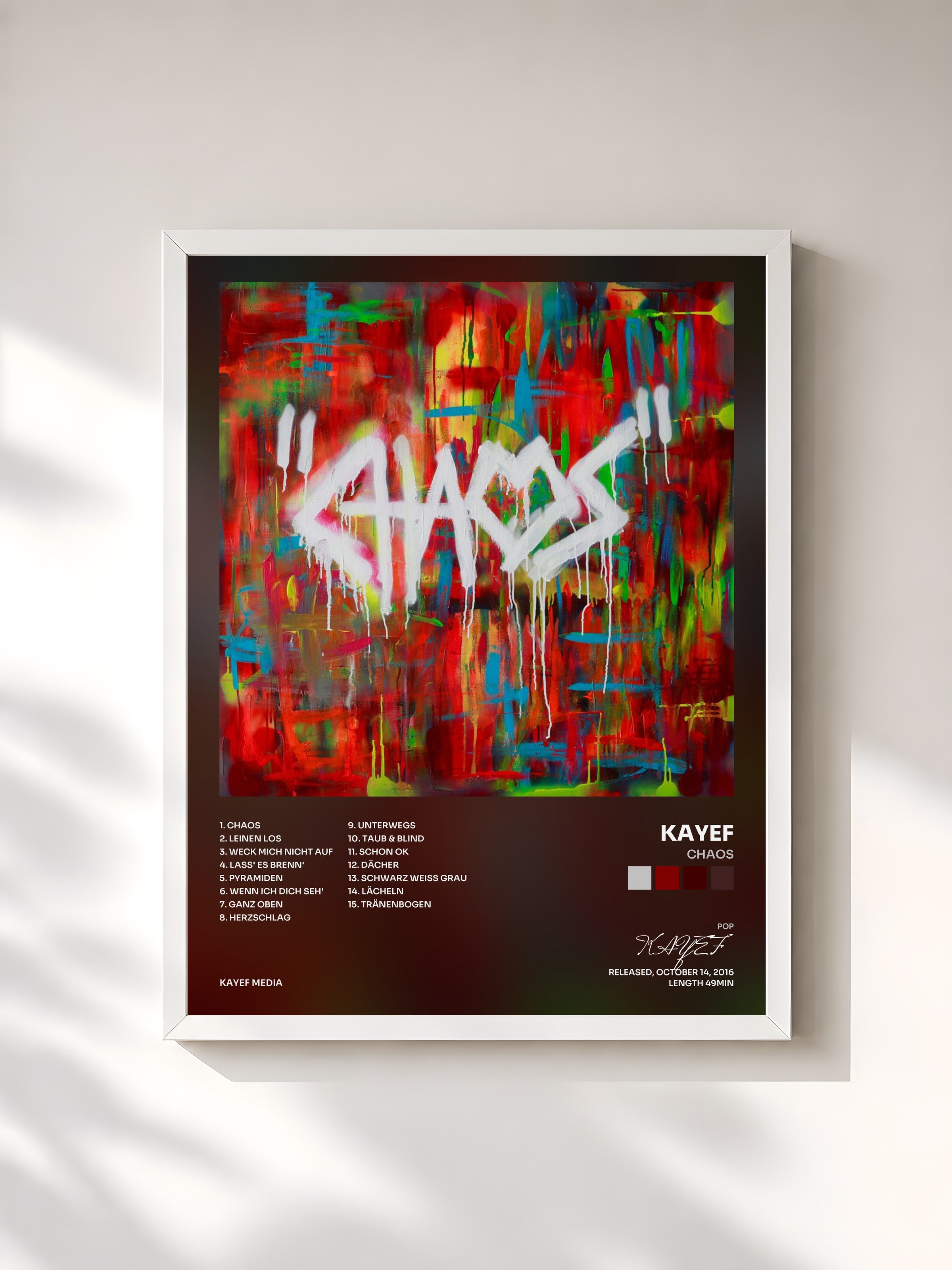 #blanc Tableau de l'album Chaos de KAYEF, cadre blanc, imprimé et encadré en France