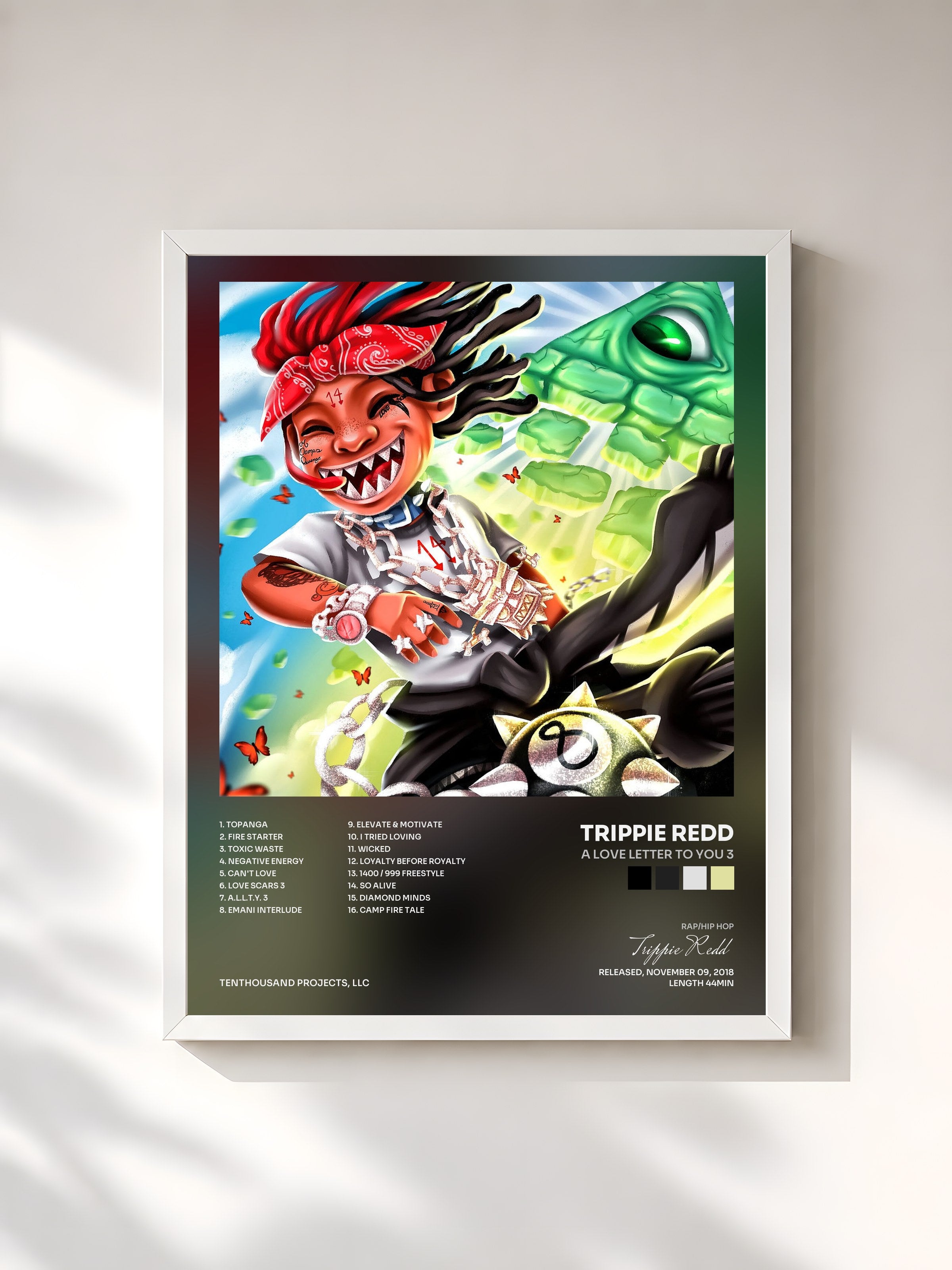 #blanc Tableau de l'album A Love Letter To You 3 de Trippie Redd, cadre blanc, imprimé et encadré en France