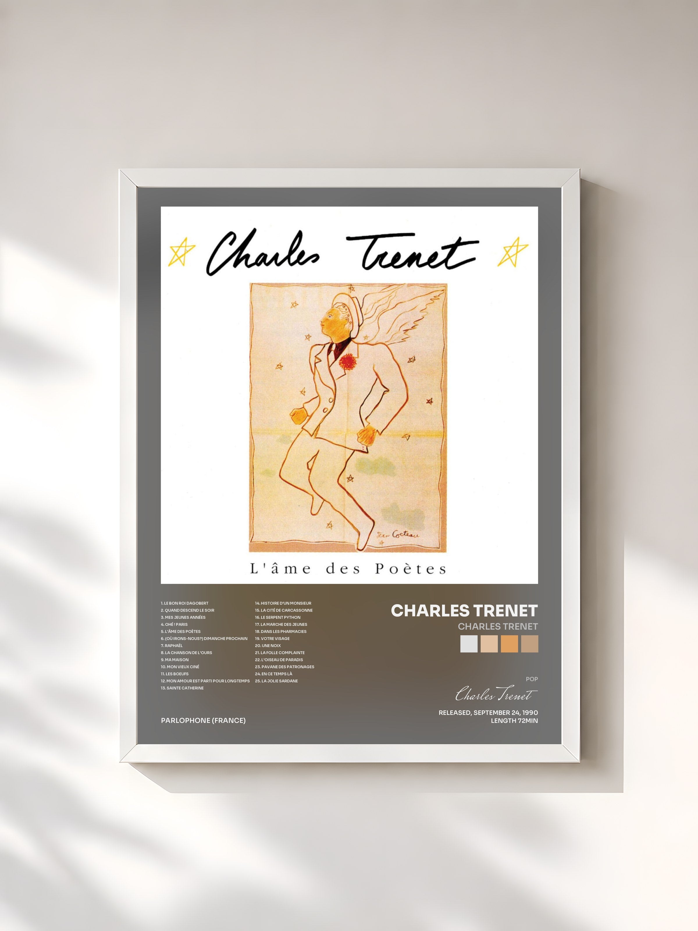 #blanc Tableau de l'album Charles Trenet de Charles Trenet, cadre blanc, imprimé et encadré en France