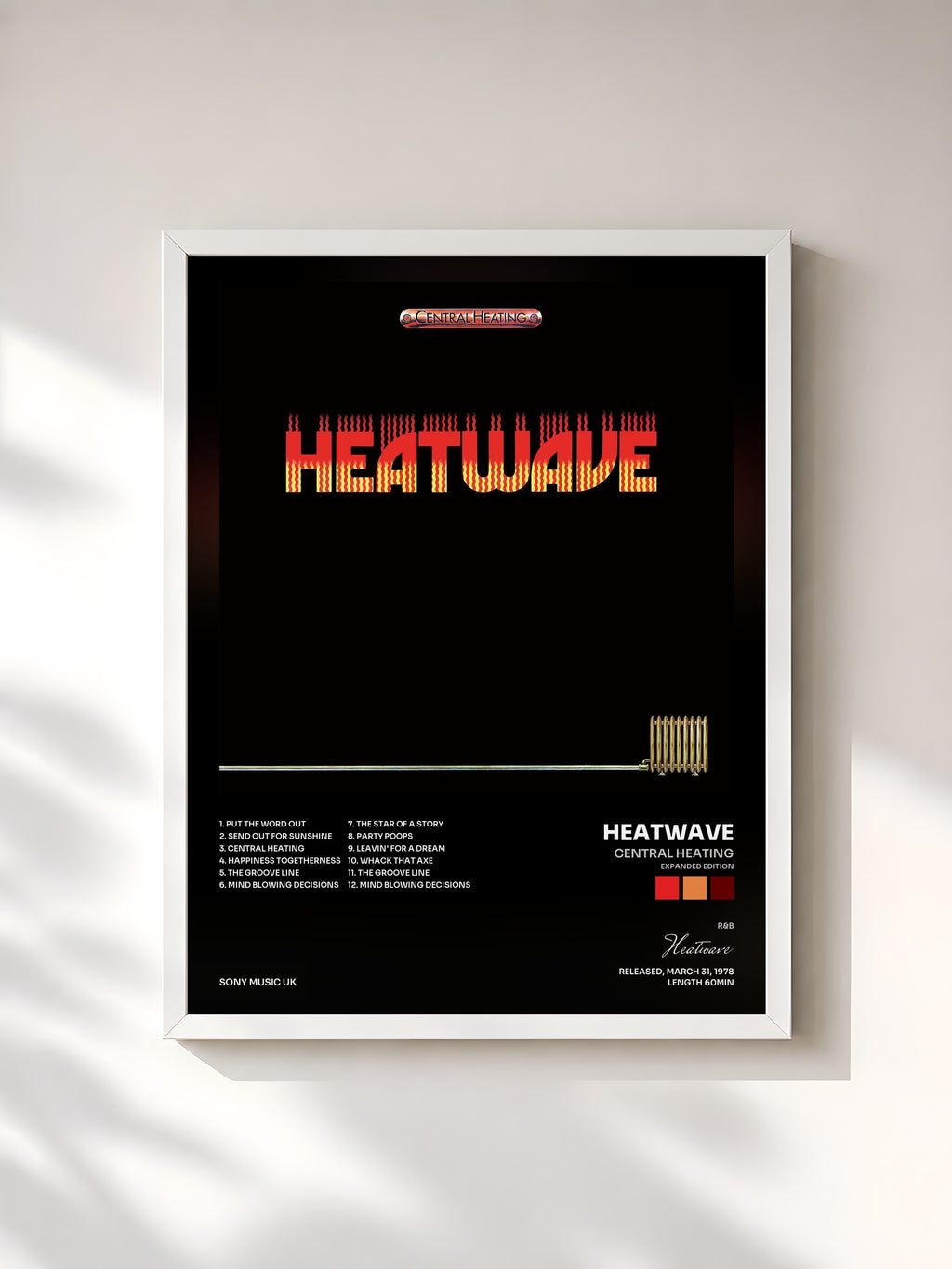 #blanc Tableau de l'album Central Heating (Expanded Edition) de Heatwave, cadre blanc, imprimé et encadré en France