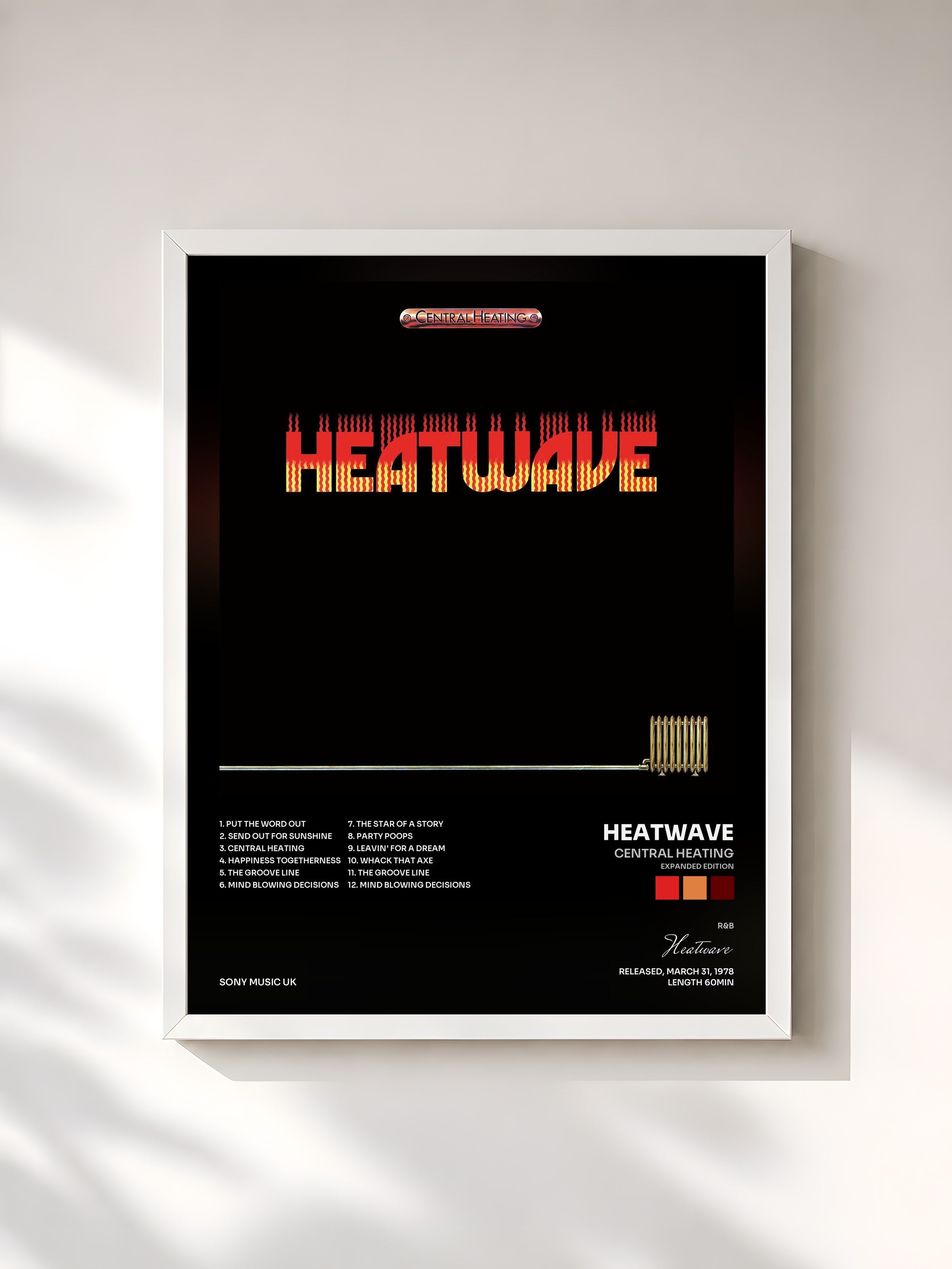 #blanc Tableau de l'album Central Heating (Expanded Edition) de Heatwave, cadre blanc, imprimé et encadré en France