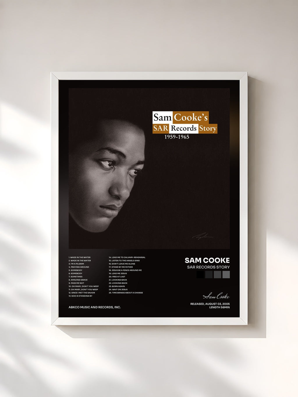 #blanc SAR Records Story de Sam Cooke en lámina enmarcada, marco blanco, impresa y enmarcada en Francia