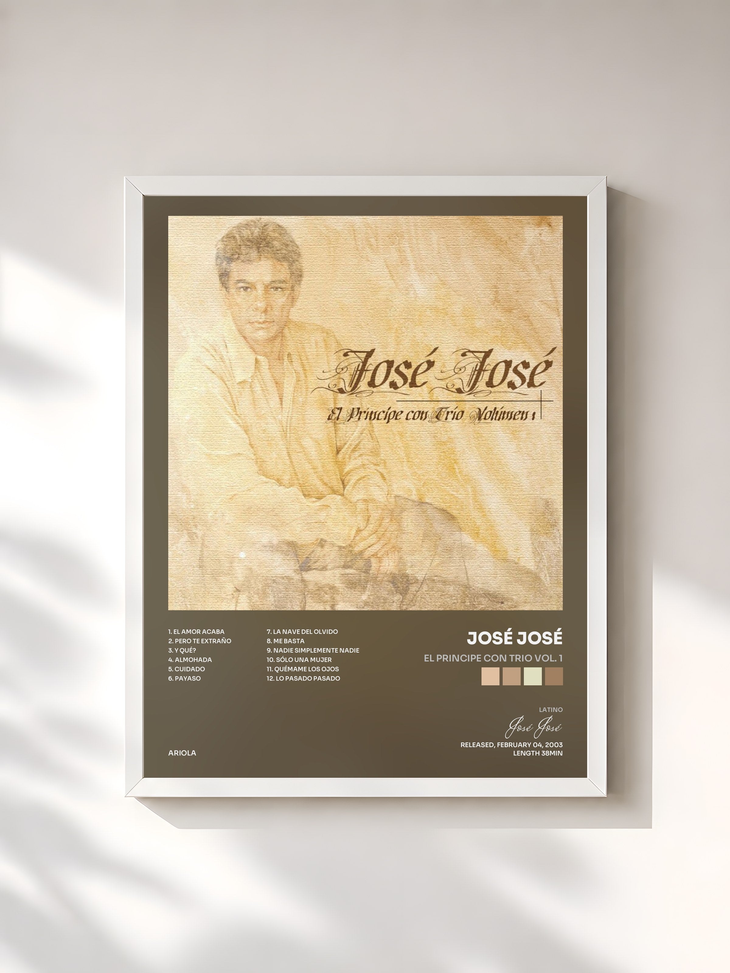 #blanc Tableau de l'album El Principe Con Trio Vol. 1 de José José, cadre blanc, imprimé et encadré en France