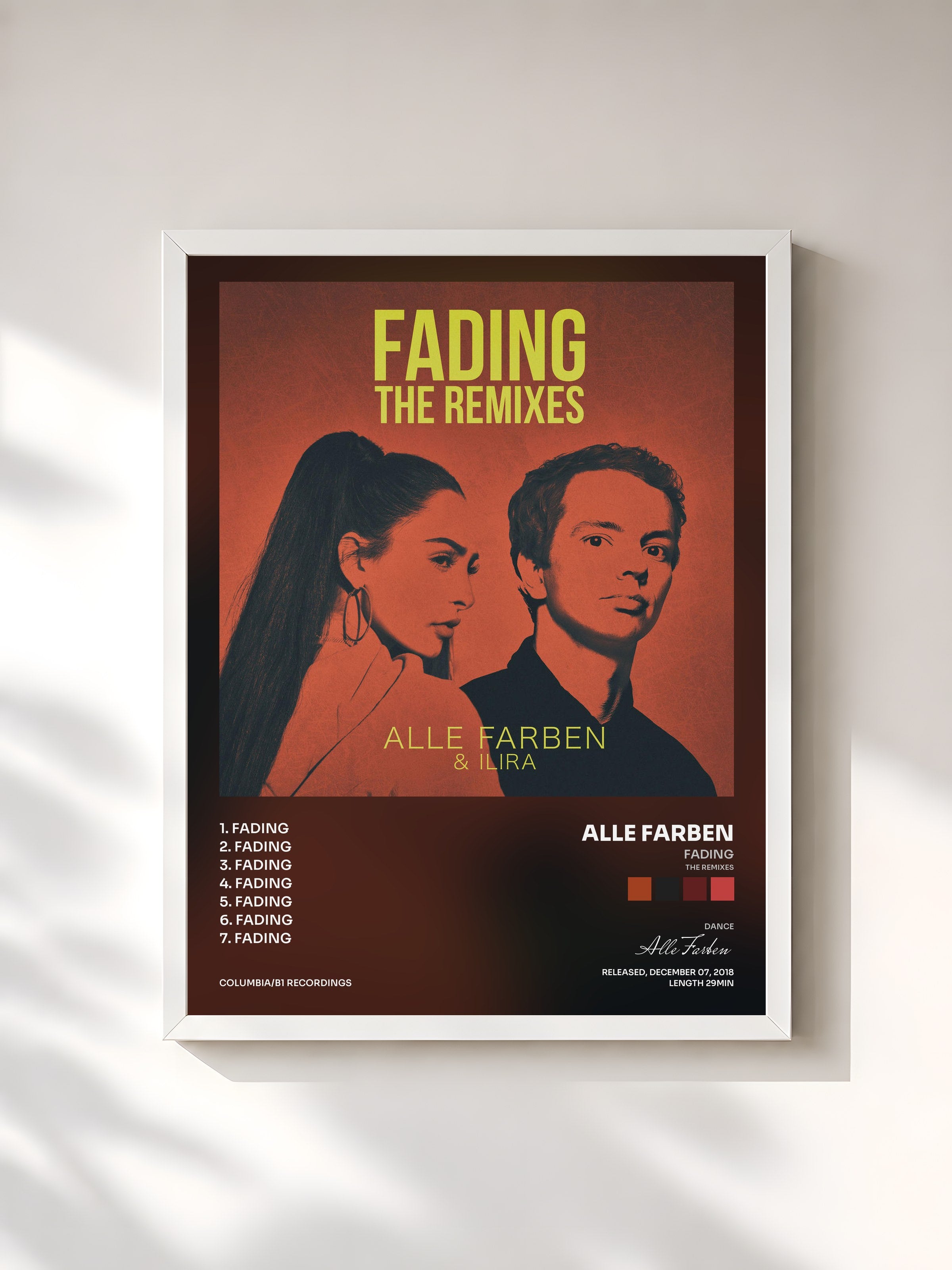 #blanc Tableau de l'album Fading (The Remixes) de Alle Farben, cadre blanc, imprimé et encadré en France
