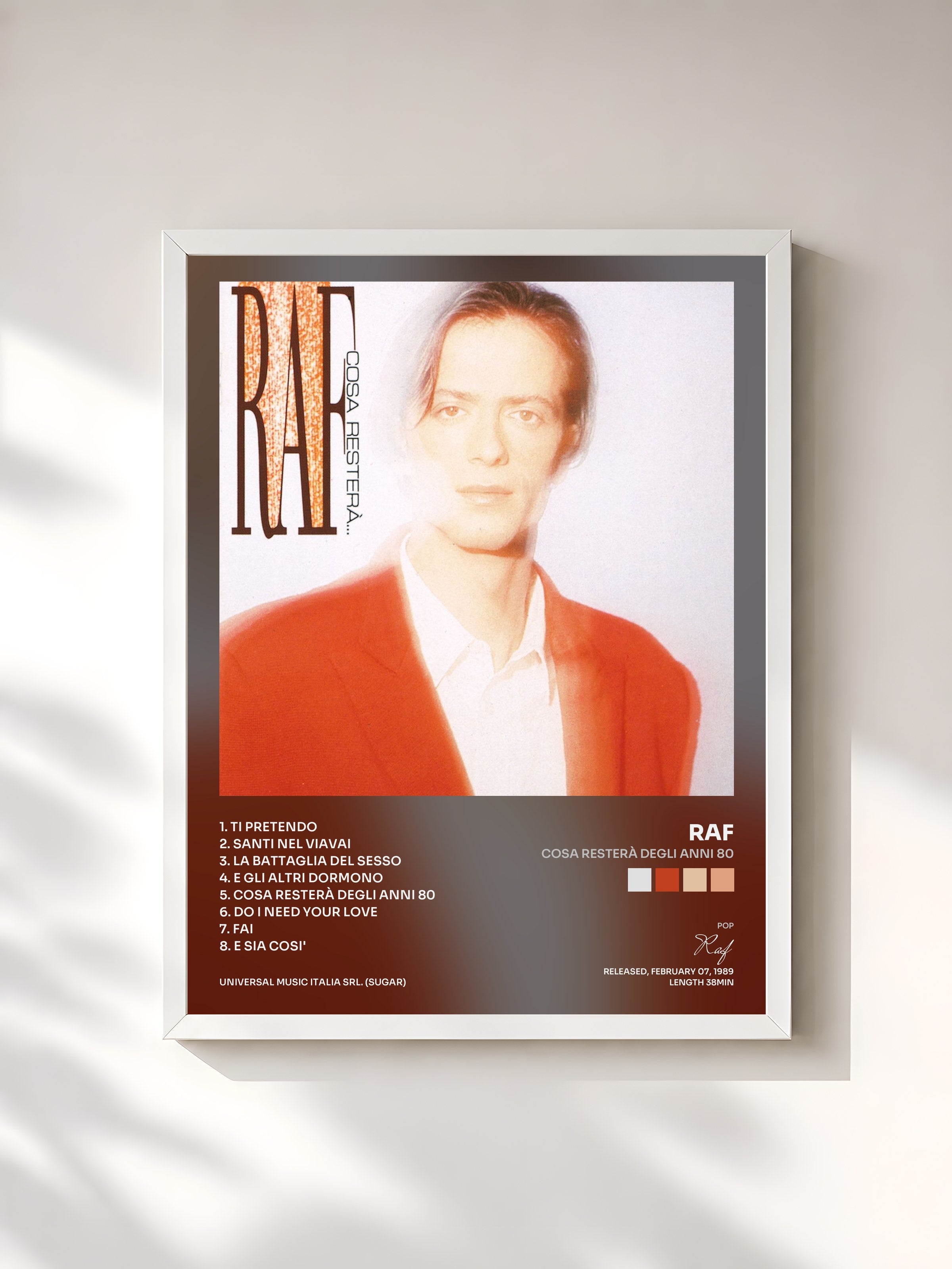 #blanc Tableau de l'album Cosa resterà degli anni 80 de Raf, cadre blanc, imprimé et encadré en France