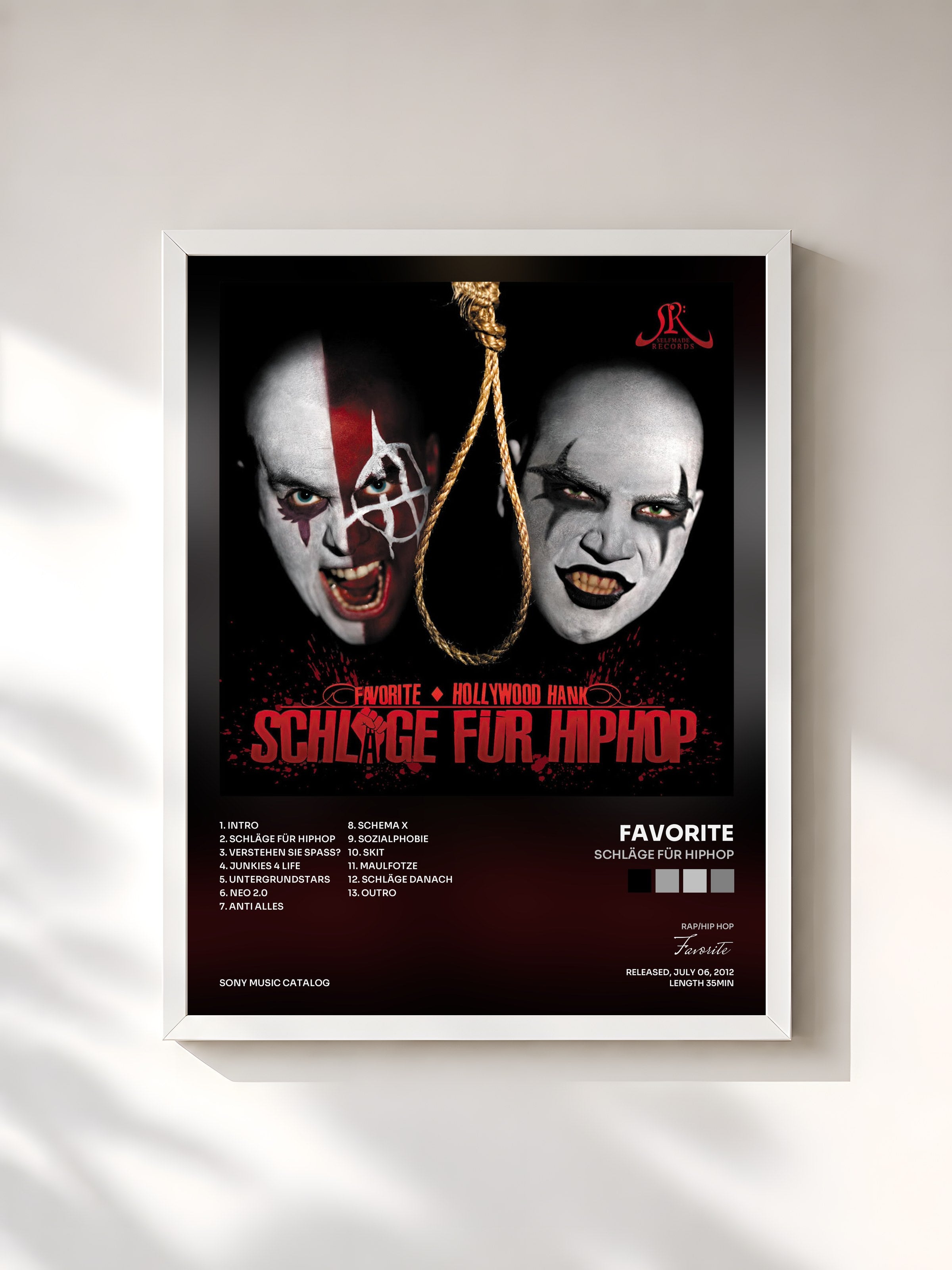 #blanc Tableau de l'album Schläge für HipHop de Favorite, cadre blanc, imprimé et encadré en France