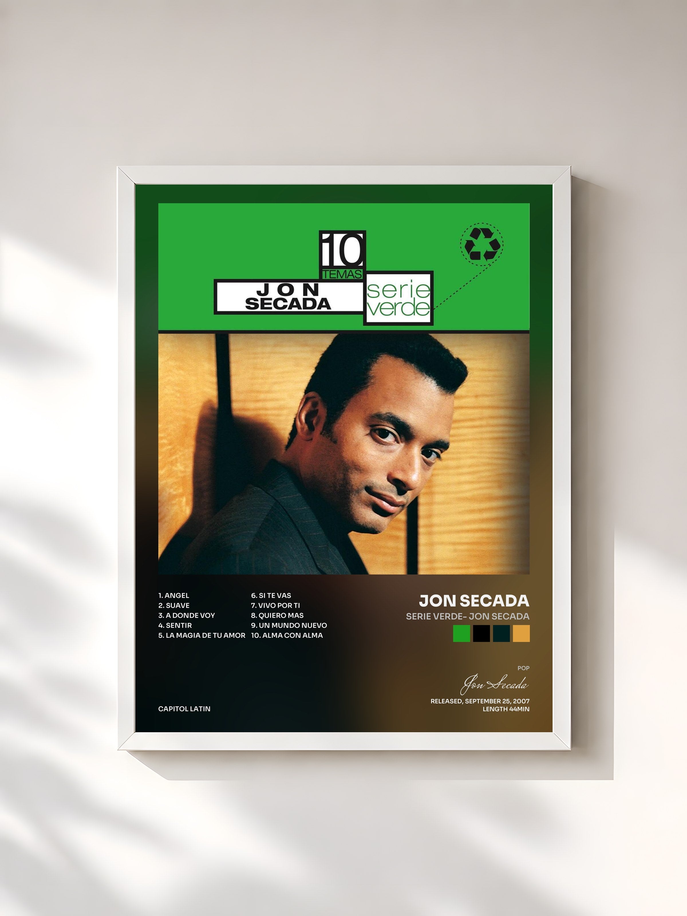 #blanc Tableau de l'album Serie Verde- Jon Secada de Jon Secada, cadre blanc, imprimé et encadré en France