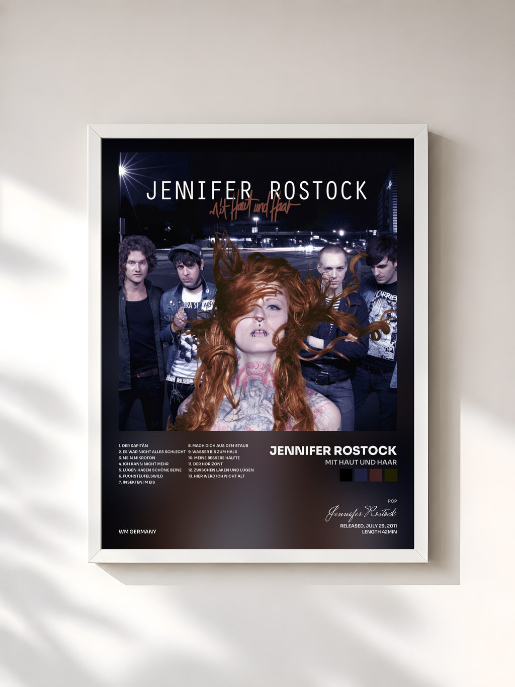 #blanc Tableau de l'album Mit Haut und Haar de Jennifer Rostock, cadre blanc, imprimé et encadré en France