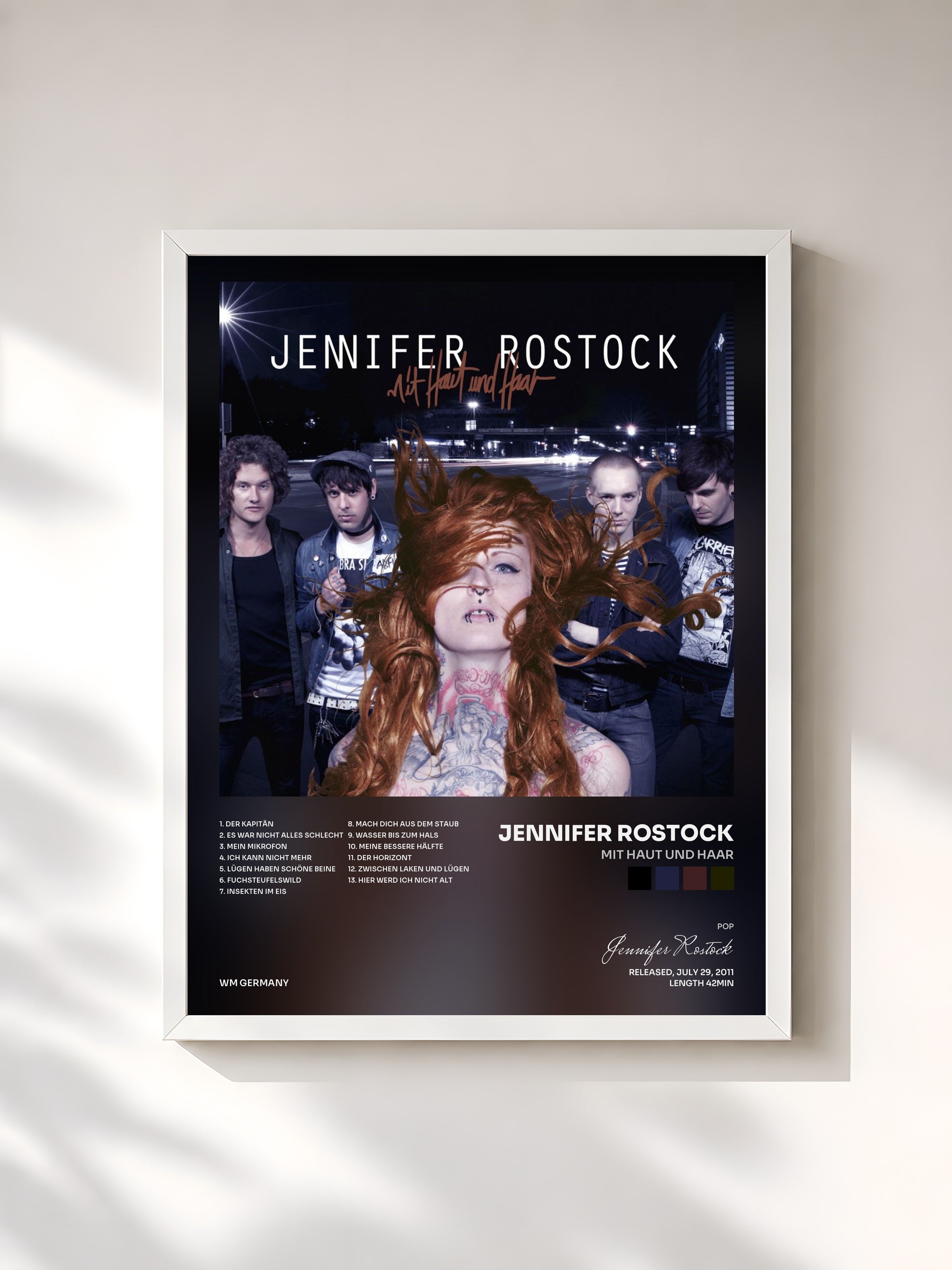 #blanc Tableau de l'album Mit Haut und Haar de Jennifer Rostock, cadre blanc, imprimé et encadré en France