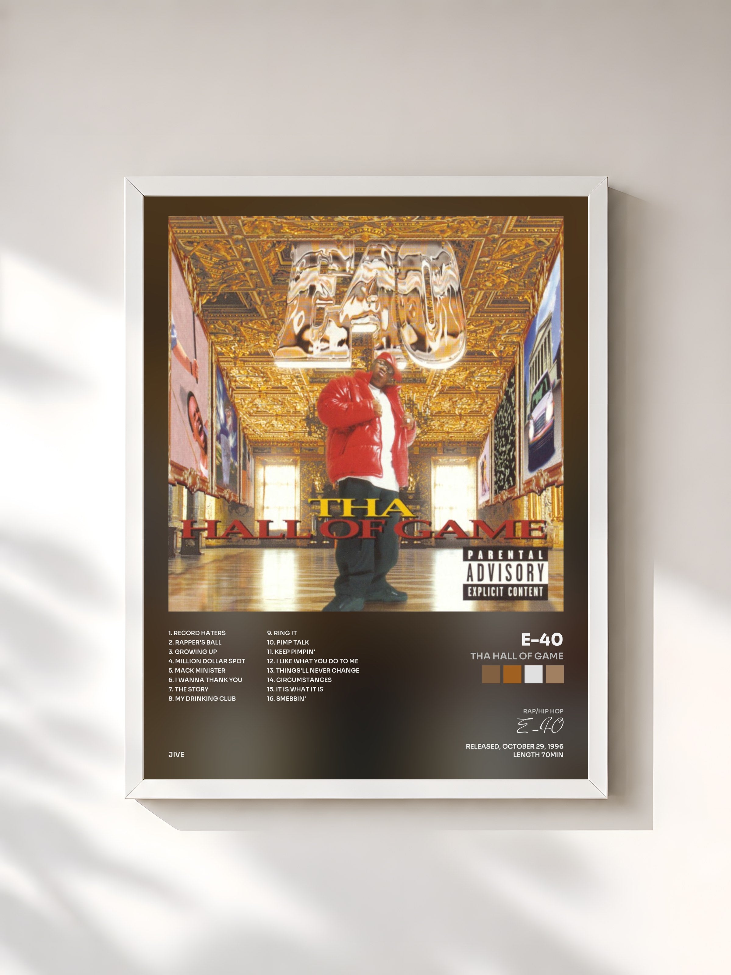 #blanc Tableau de l'album Tha Hall Of Game de E-40, cadre blanc, imprimé et encadré en France