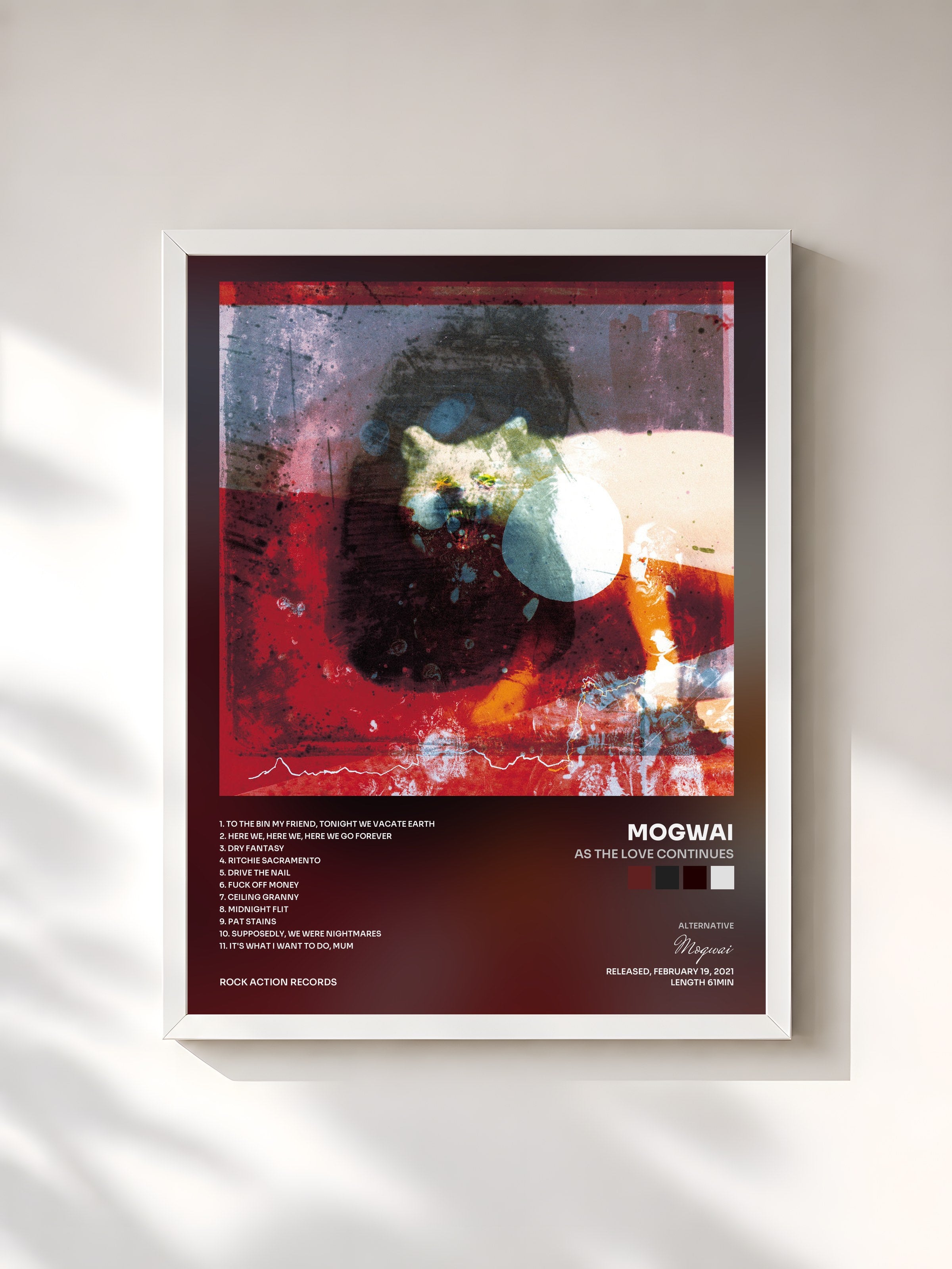 #blanc Tableau de l'album As The Love Continues de Mogwai, cadre blanc, imprimé et encadré en France