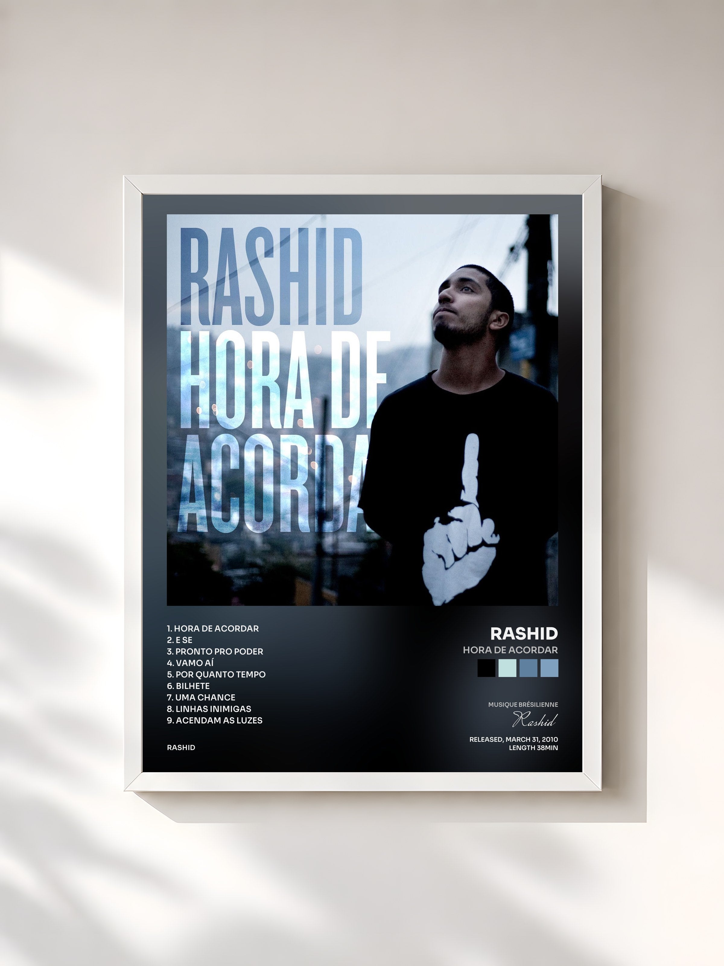 #blanc Tableau de l'album Hora de Acordar de Rashid, cadre blanc, imprimé et encadré en France