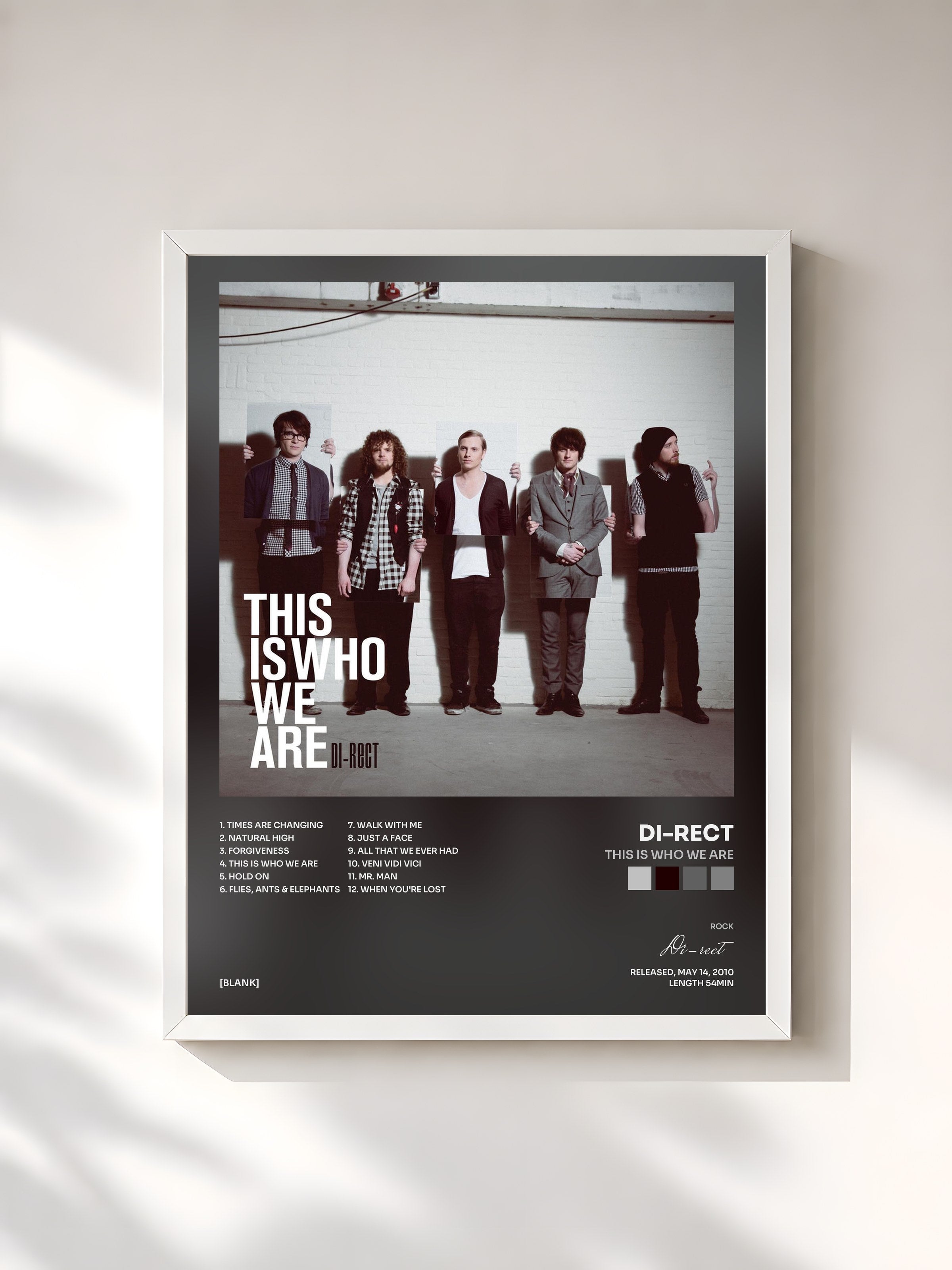 #blanc Tableau de l'album This Is Who We Are de Di-rect, cadre blanc, imprimé et encadré en France