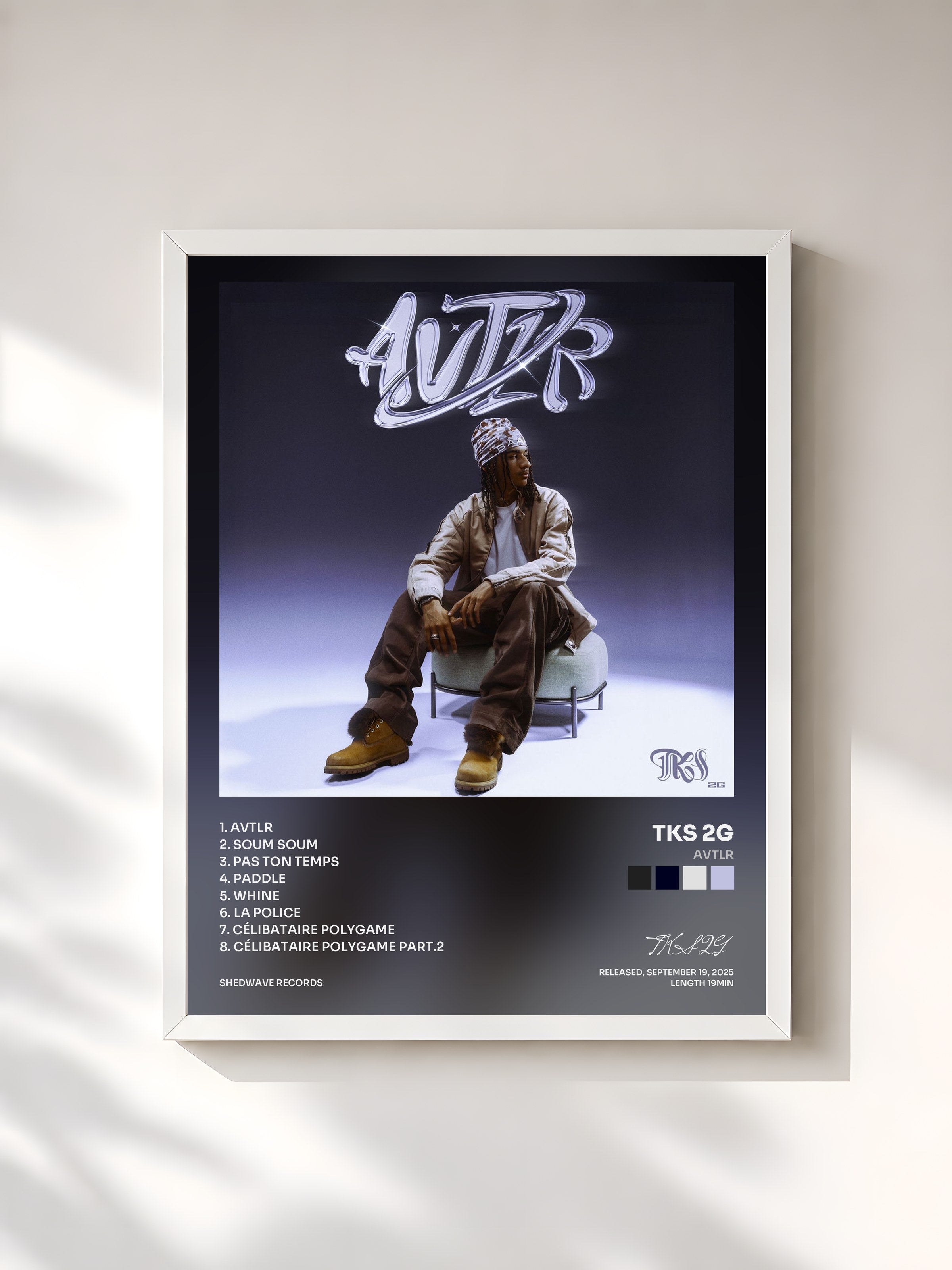 #blanc Tableau de l'album AVTLR de TKS 2G, cadre blanc, imprimé et encadré en France