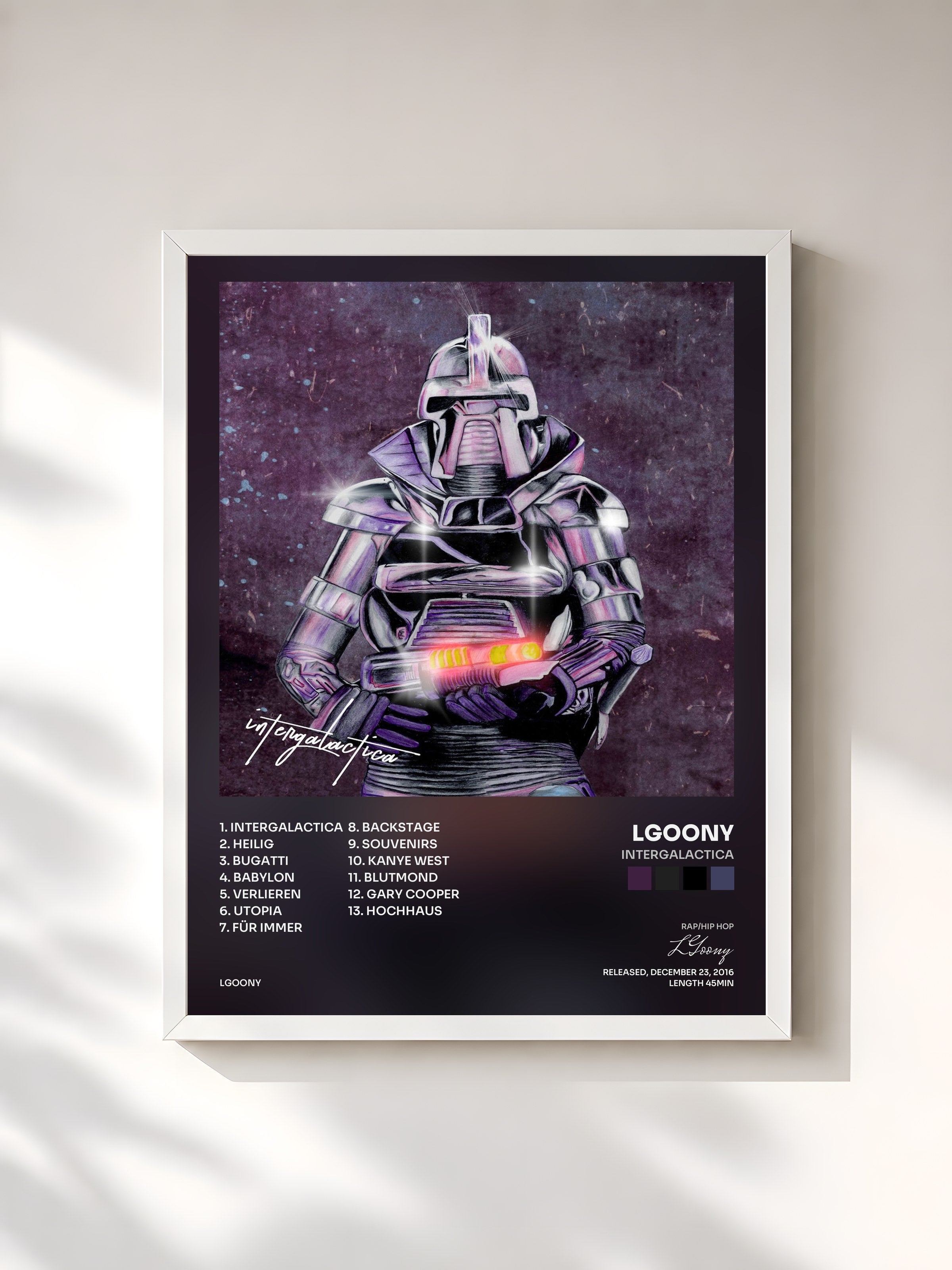#blanc Tableau de l'album Intergalactica de LGoony, cadre blanc, imprimé et encadré en France
