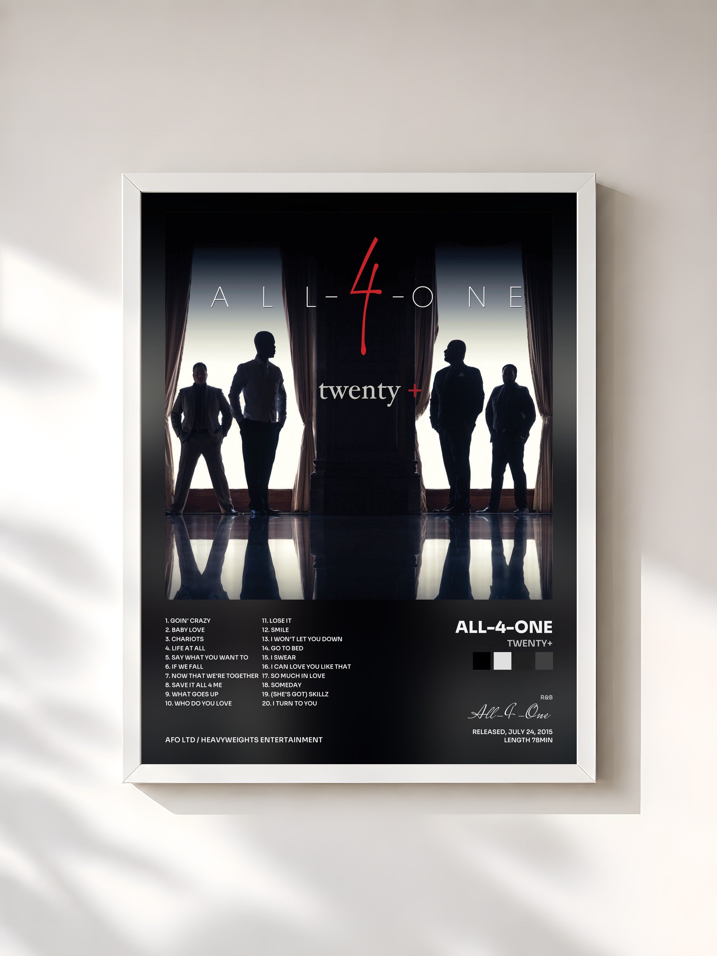 #blanc Tableau de l'album Twenty+ de All-4-One, cadre blanc, imprimé et encadré en France