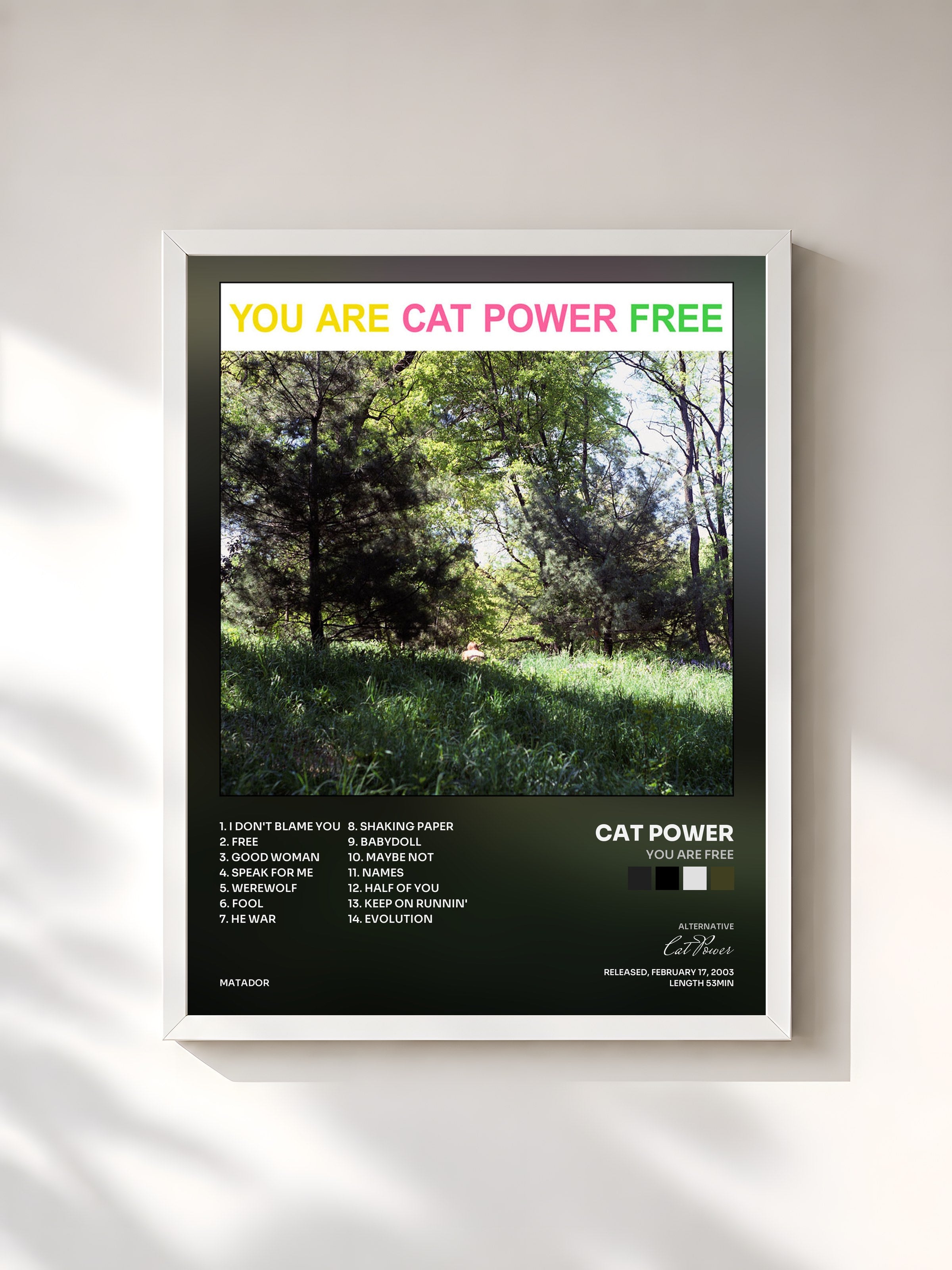 #blanc Tableau de l'album You Are Free de Cat Power, cadre blanc, imprimé et encadré en France
