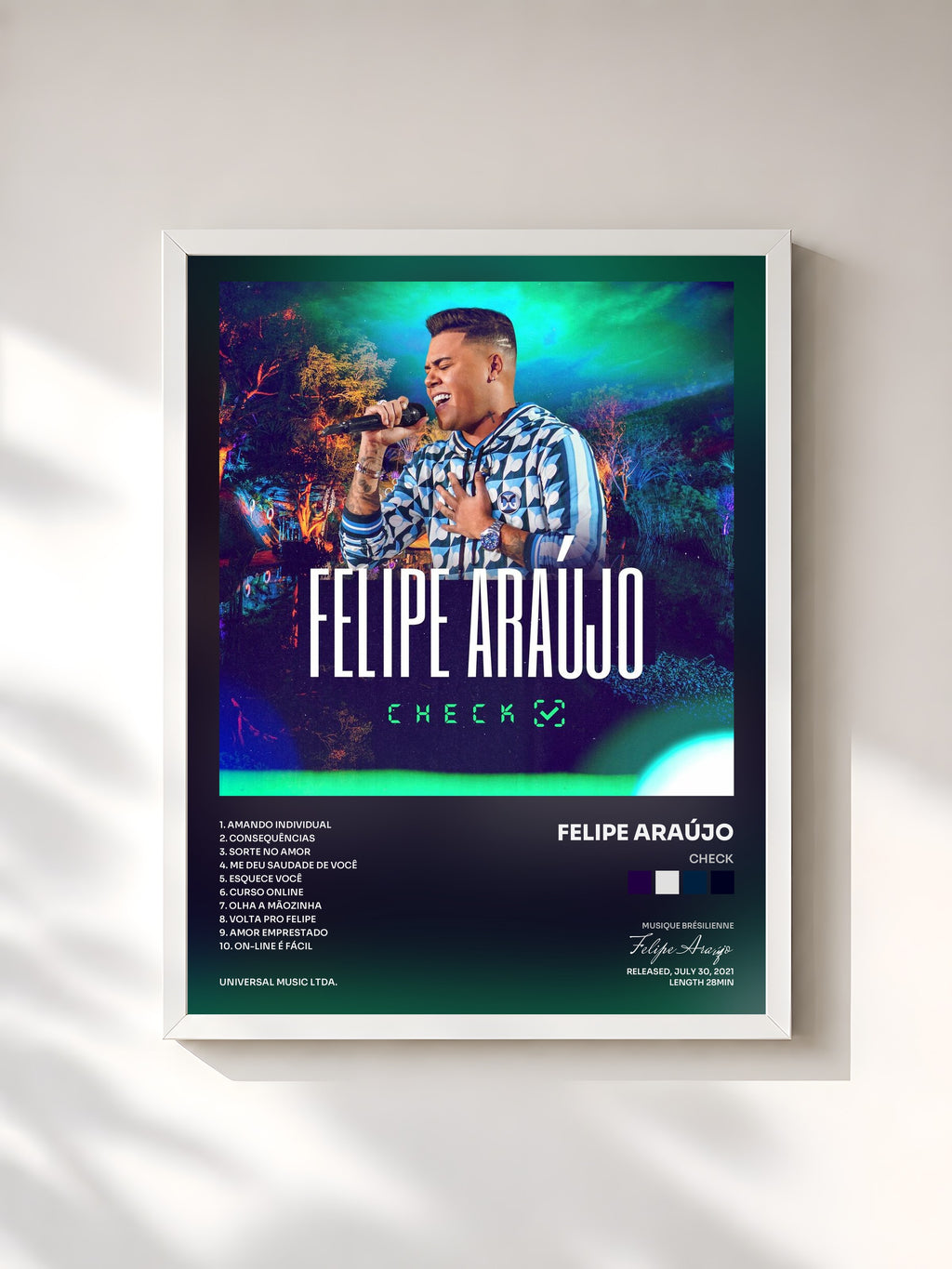 #blanc Tableau de l'album Check de Felipe Araújo, cadre blanc, imprimé et encadré en France