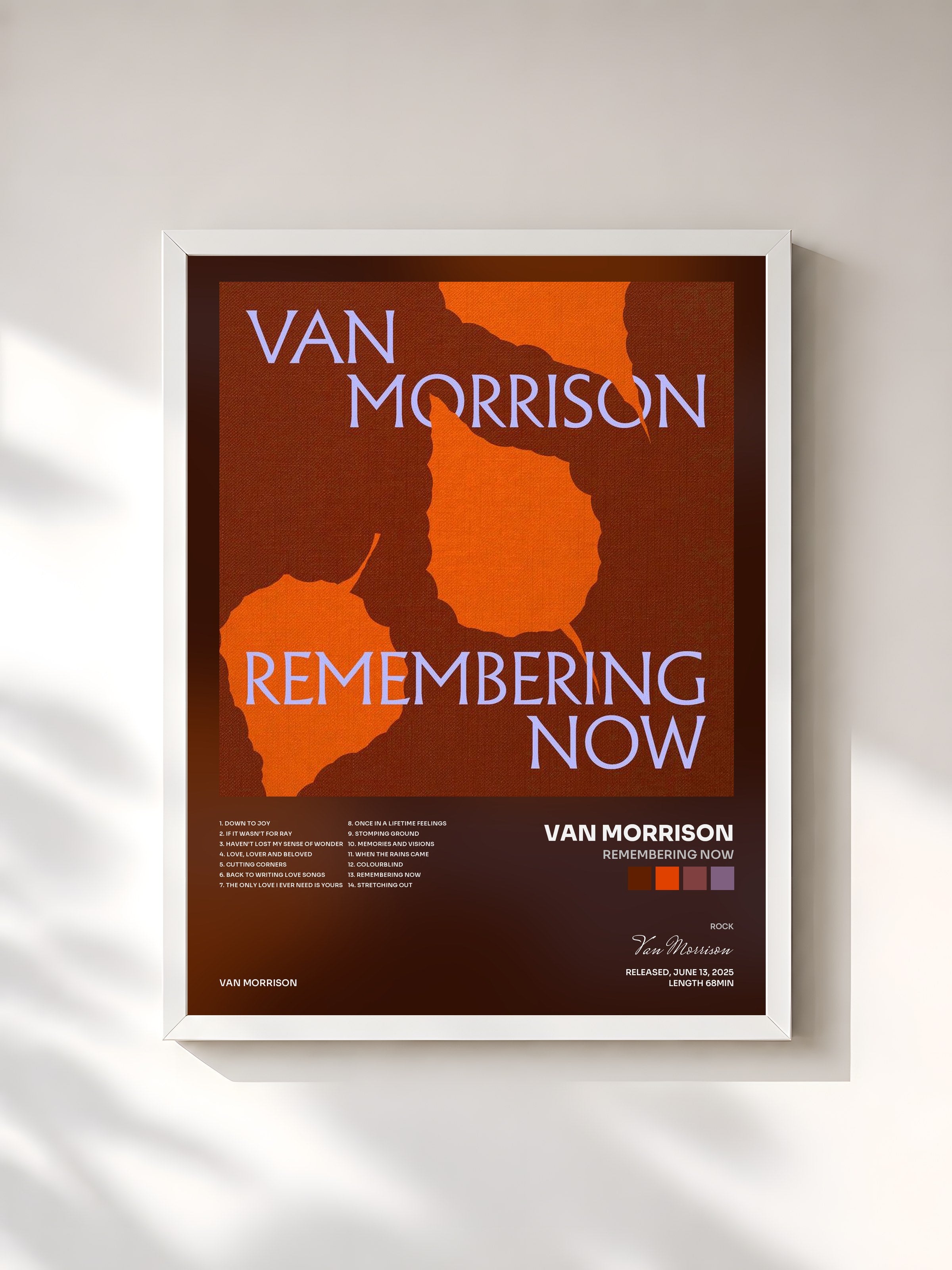 #blanc Tableau de l'album Remembering Now de Van Morrison, cadre blanc, imprimé et encadré en France