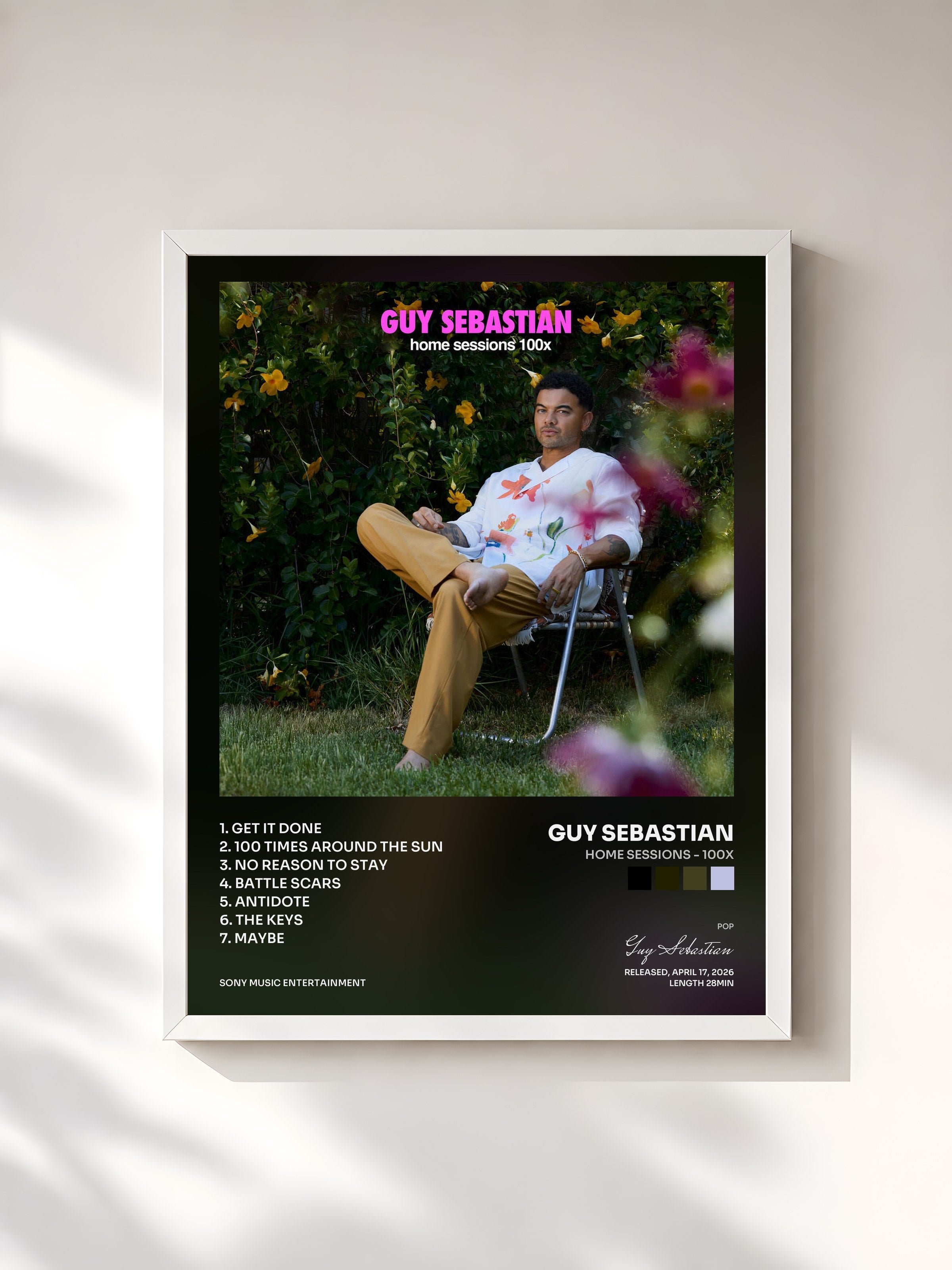 #blanc Tableau de l'album Home Sessions - 100X de Guy Sebastian, cadre blanc, imprimé et encadré en France