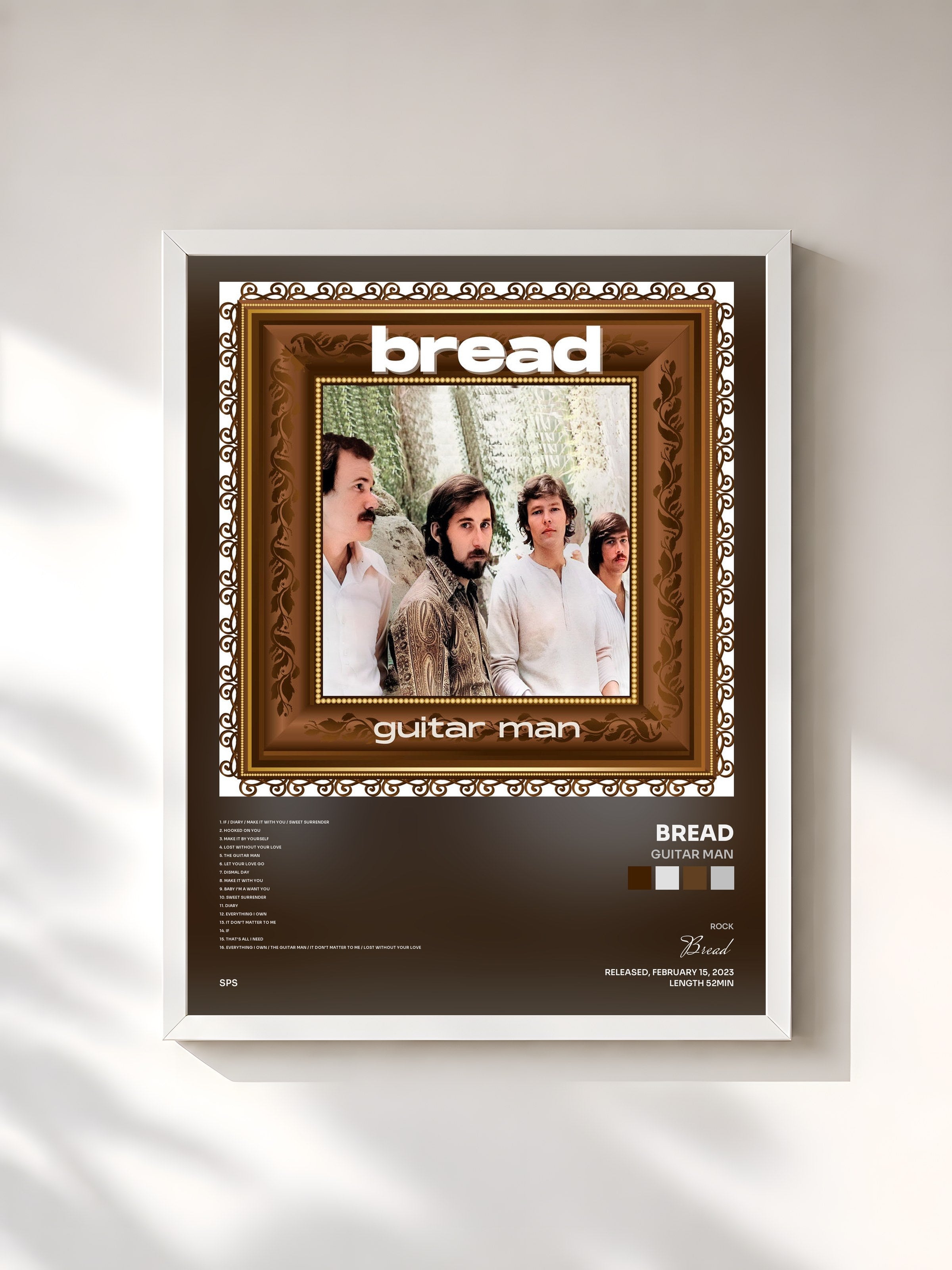 #blanc Tableau de l'album Guitar Man de Bread, cadre blanc, imprimé et encadré en France