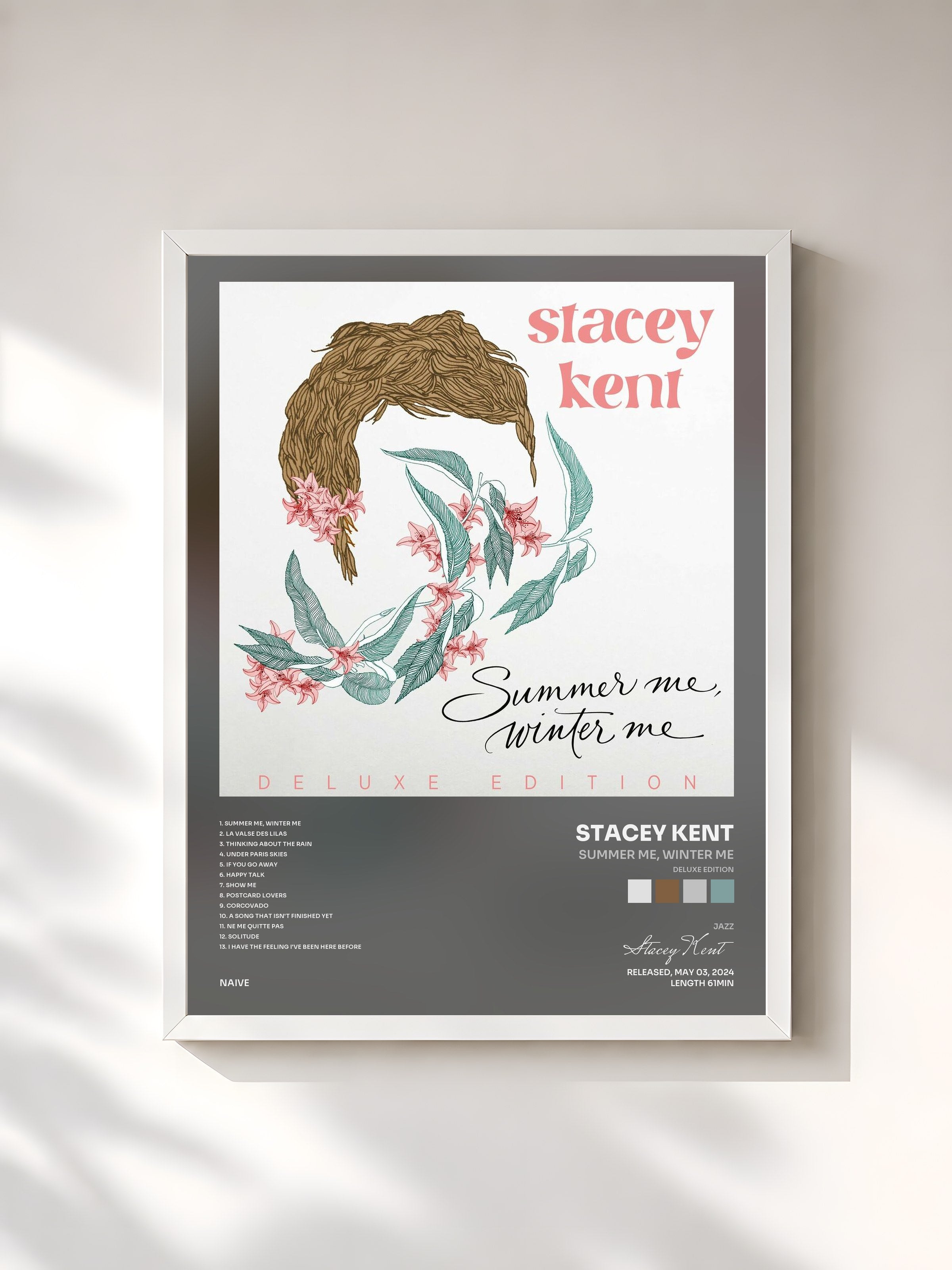 #blanc Tableau de l'album Summer Me, Winter Me (Deluxe Edition) de Stacey Kent, cadre blanc, imprimé et encadré en France