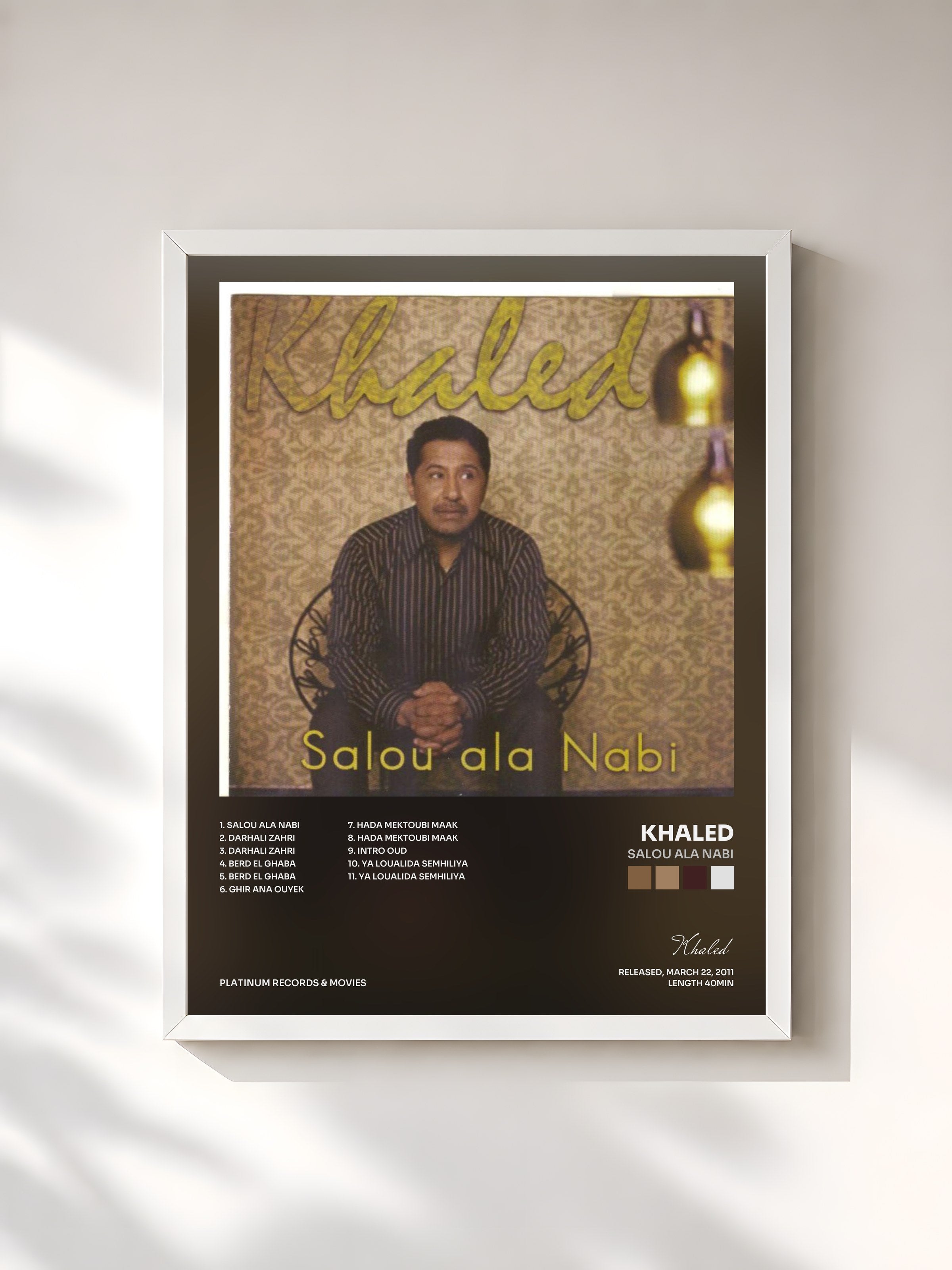 #blanc Tableau de l'album Salou ala nabi de Khaled, cadre blanc, imprimé et encadré en France