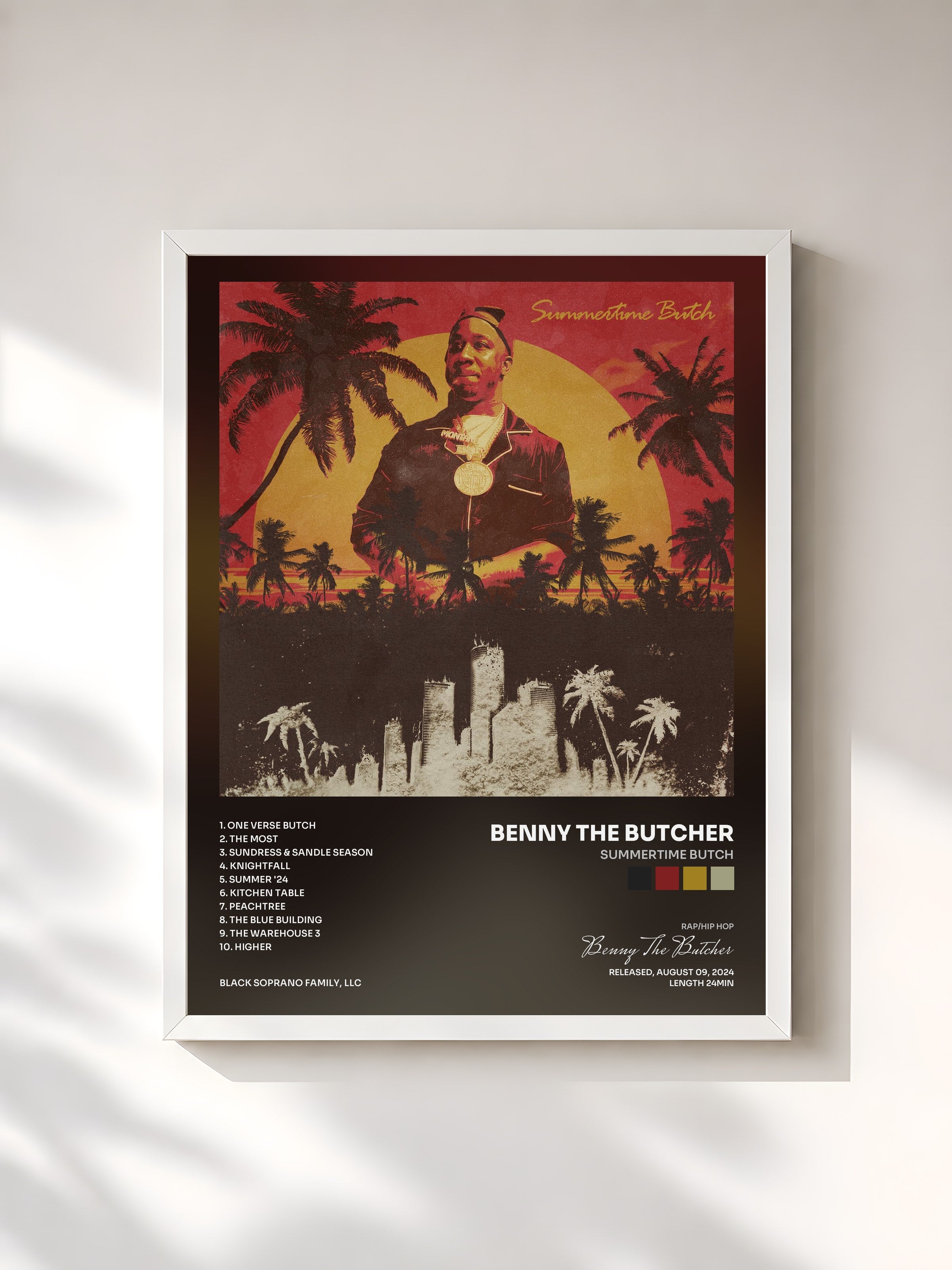 #blanc Tableau de l'album Summertime Butch de Benny The Butcher, cadre blanc, imprimé et encadré en France