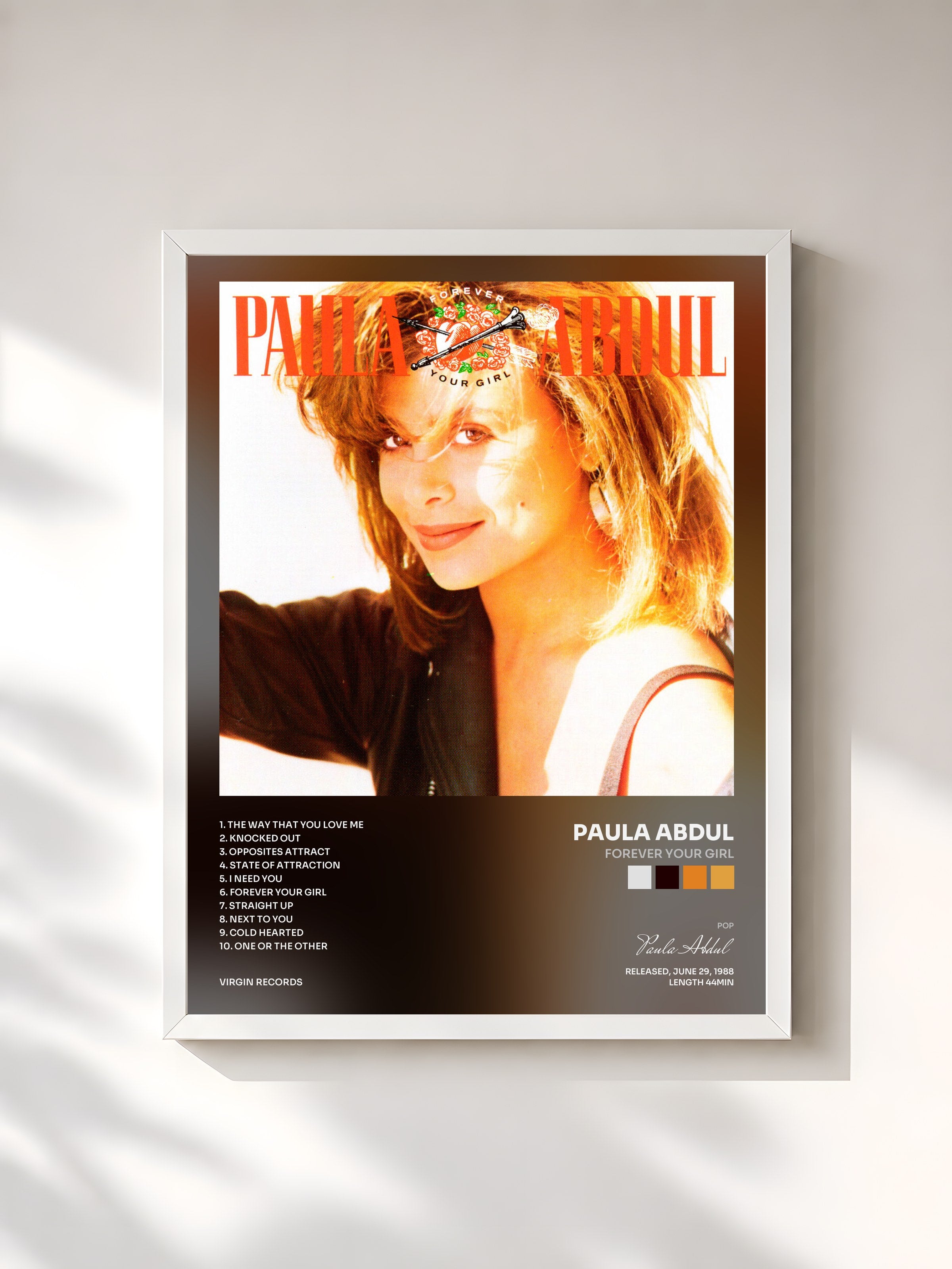 #blanc Tableau de l'album Forever Your Girl de Paula Abdul, cadre blanc, imprimé et encadré en France