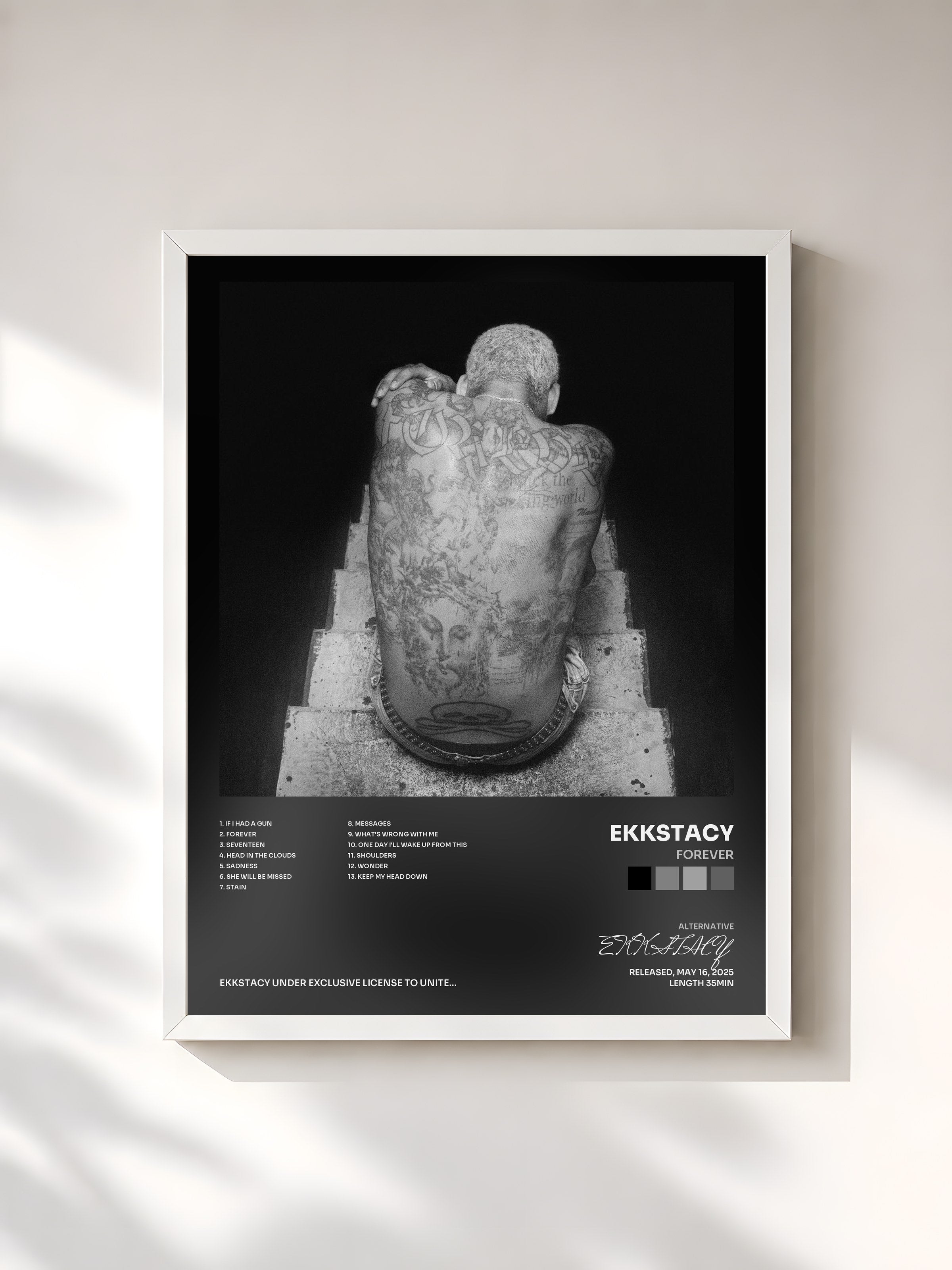 #blanc Tableau de l'album FOREVER de EKKSTACY, cadre blanc, imprimé et encadré en France