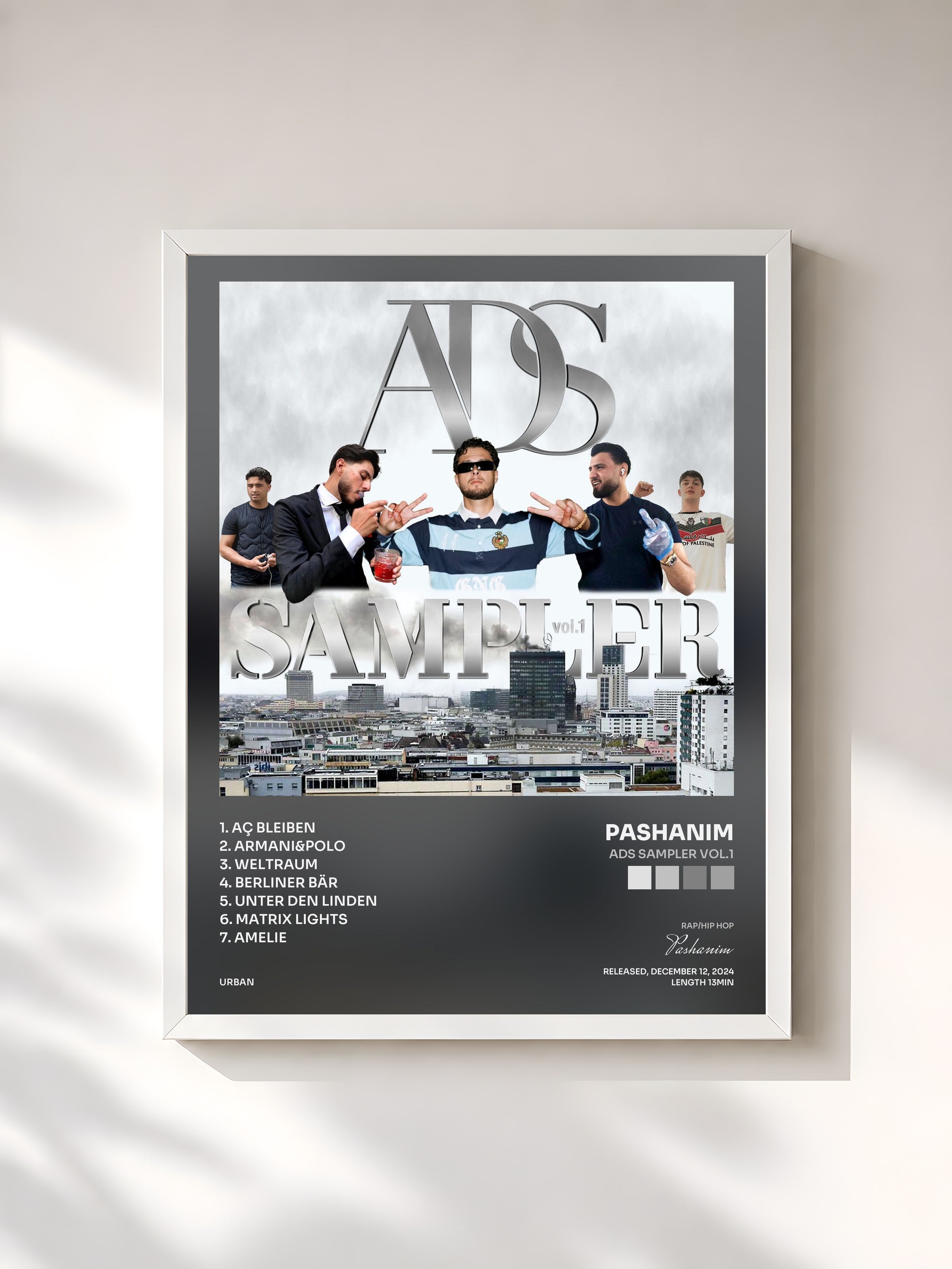 #blanc Tableau de l'album ADS Sampler vol.1 de Pashanim, cadre blanc, imprimé et encadré en France