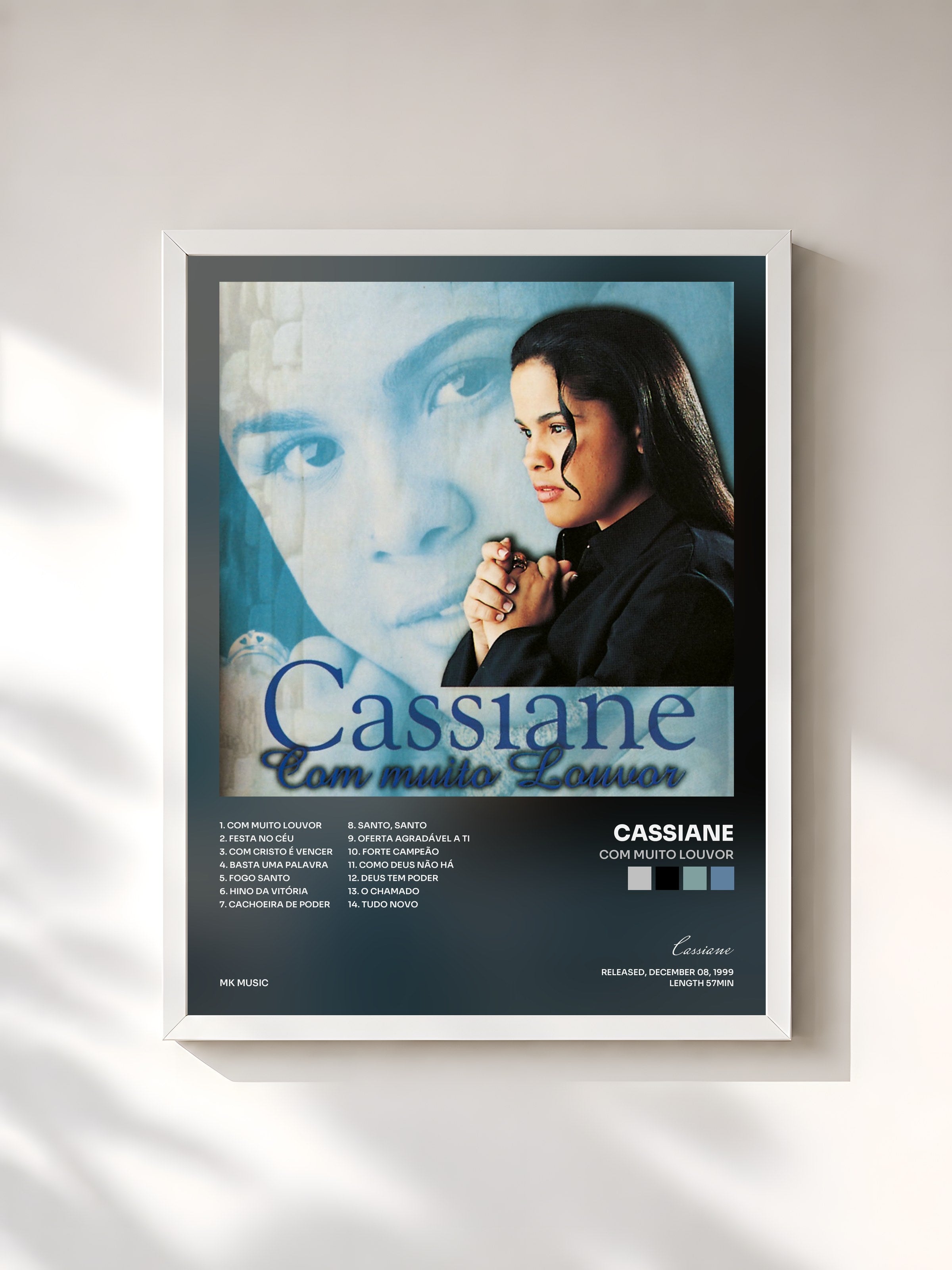 #blanc Tableau de l'album Com Muito Louvor de Cassiane, cadre blanc, imprimé et encadré en France